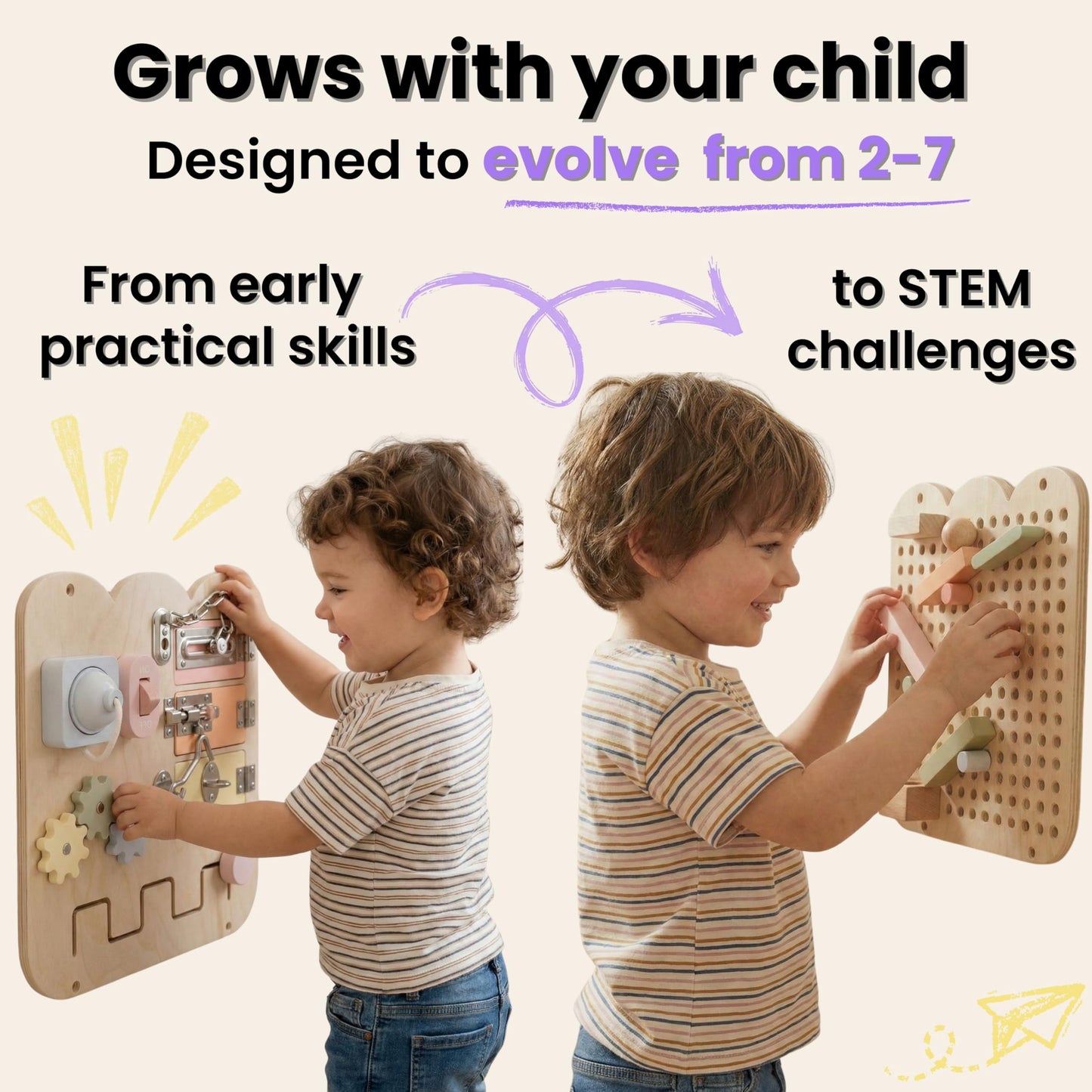 Nurtify 5 Panels, Wall Busy Board for Toddlers 2–7, 25-in-1 Montessori Wall Activity Board, Wooden Busy Board Wall Mounted, Sensory Wall Panel for Kids, Toddler wall Activity, Large Modular System