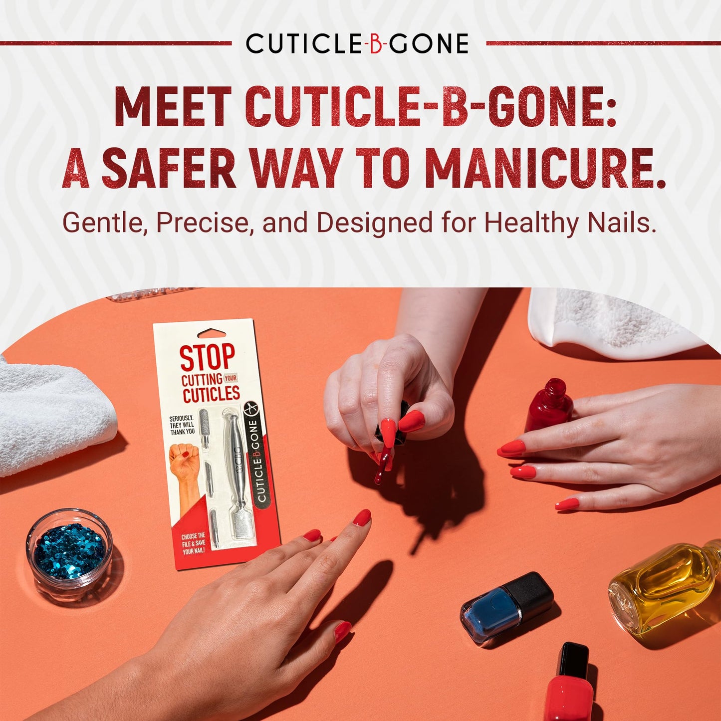 Cuticle-B-Gone Nail Care & Cuticle Remover Tool with Interchangeable Attachments, At Home or Travel Ready, Gentle Cuticle & Hangnail Grooming for Finger Nails & Toe Nails