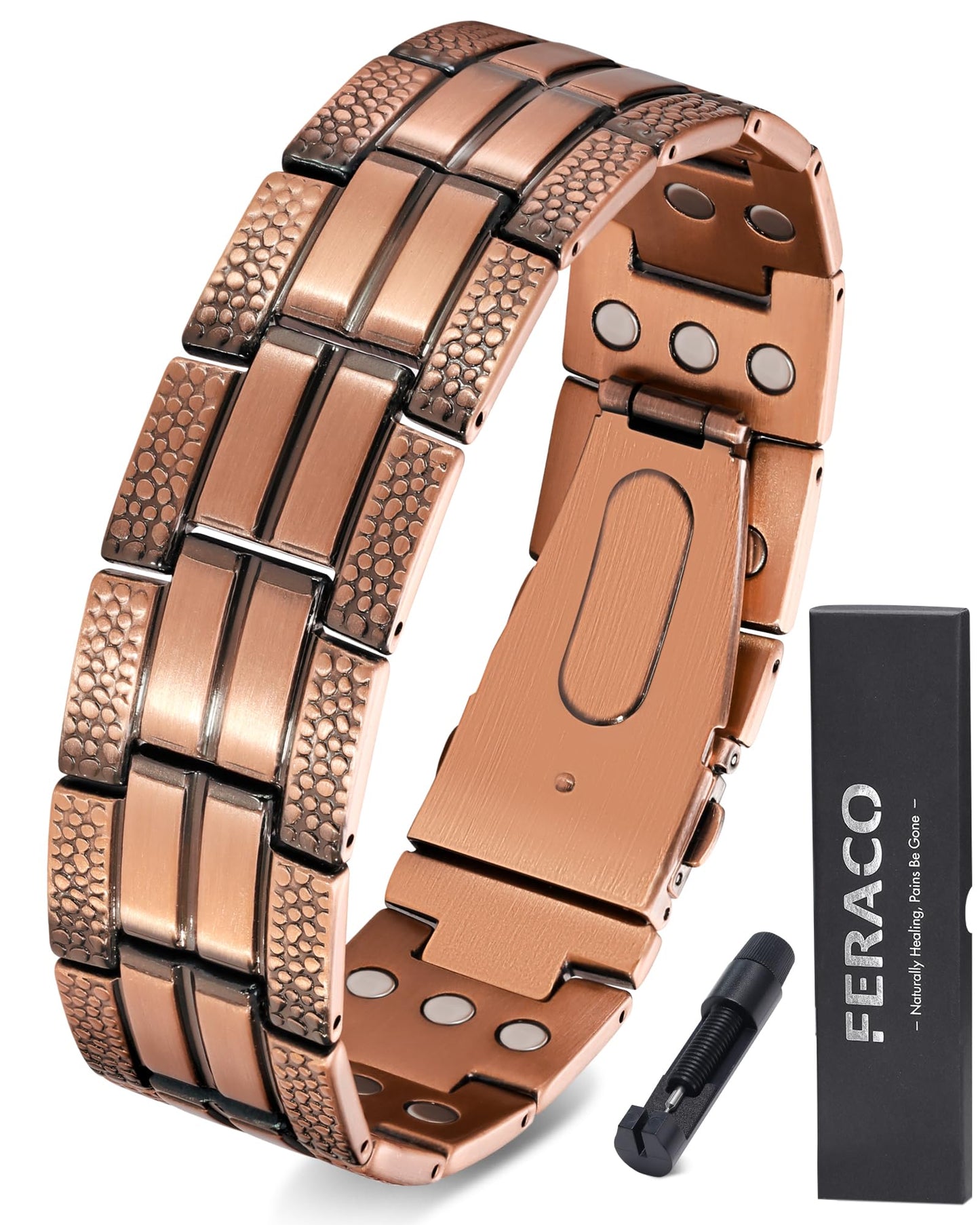 Feraco Copper Bracelet for Men 3X Strength,Magnetic Therapy Bracelet Copper Jewelry with Powerful 3800 Gauss Magnets,Premium Fold-Over Clasp