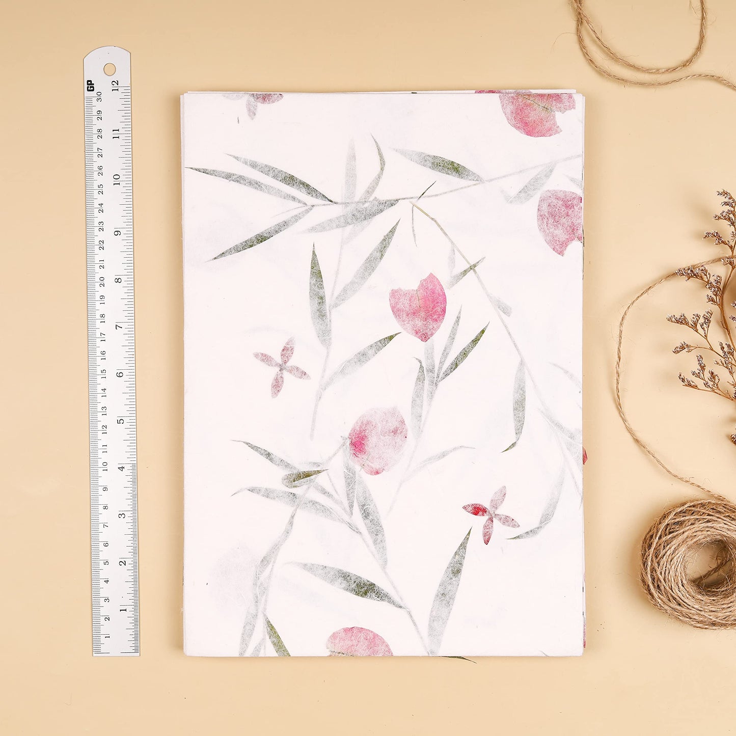 Handmade A4 Thick Mulberry Paper Sheets, Painting, Writing, Decorative Paper, Card Making Paper DIY Craft, 20pcs (Bougainvillea Flowers/Grass, A4)