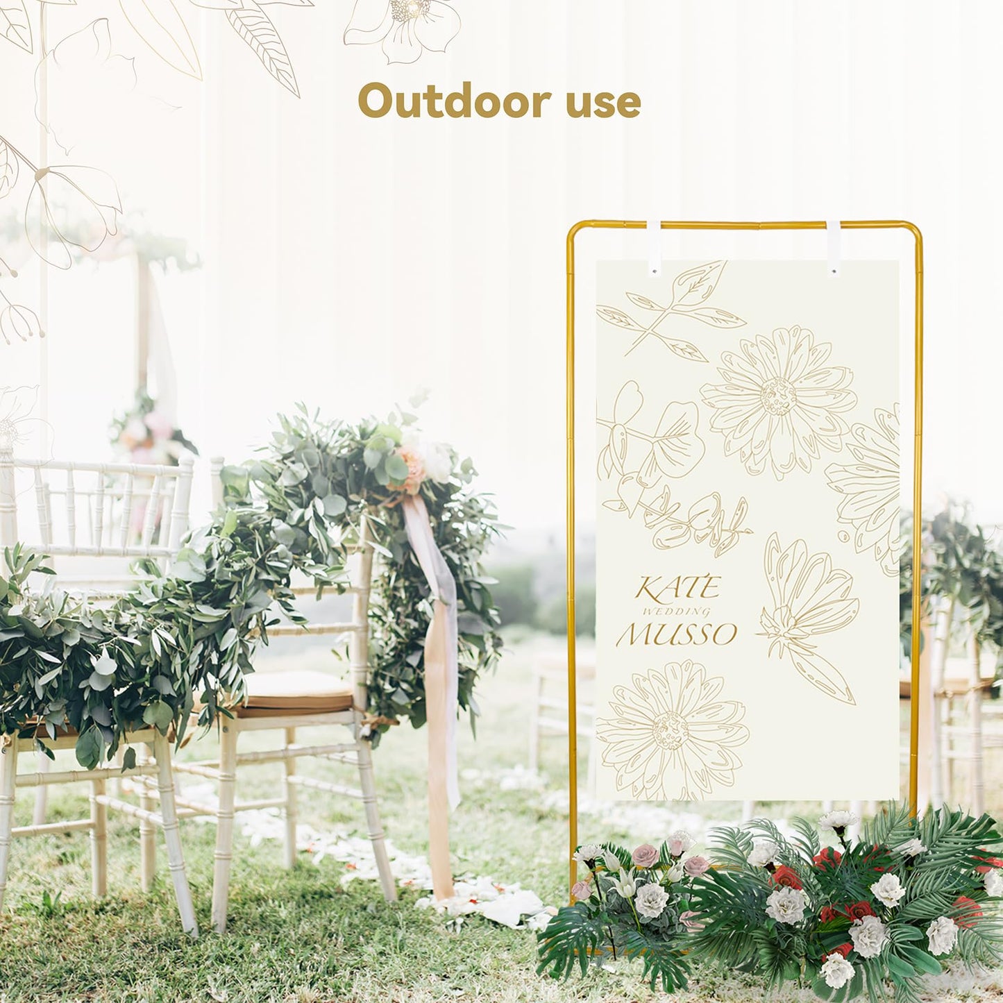 TPFWTD Wedding Sign Holder, Adjustable Welcome Sign Stand w/ Leather Hanging Strap, Satin Ribbon & Carry-on Bag, Heavy Duty Easel Stand for Wedding Seating Chart, Display & Poster (Gold)
