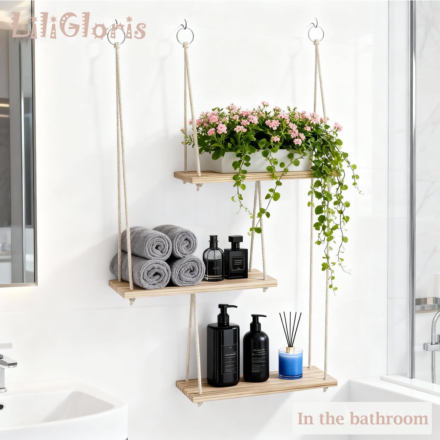 LiliGloris Bohemian Wall Shelf Decor, Natural Unpainted Wood Floating Shelf with Adhesive Mount for Plants & Photo Frames, Decorative & Functional Display for Bedroom Living Room Office Kitchen