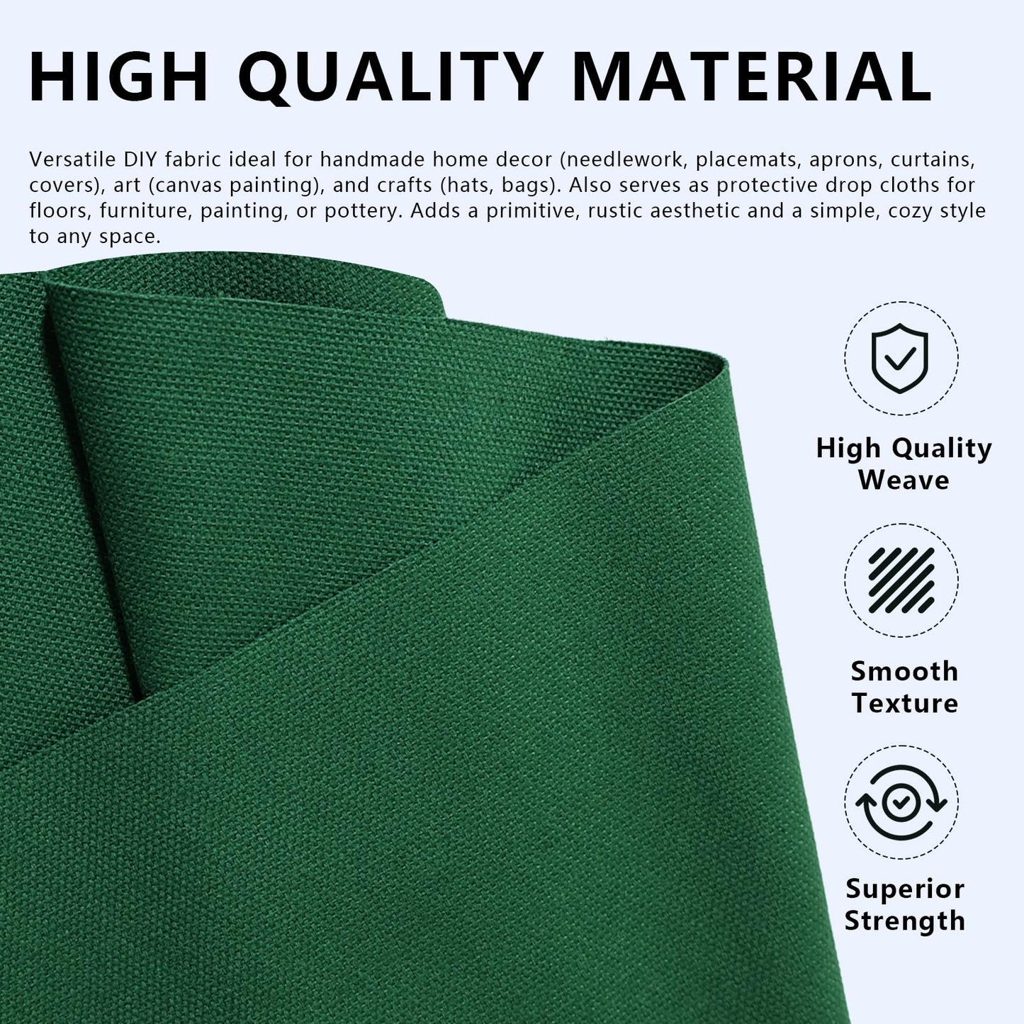 Canvas Fabric, 60" Wide Medium Weight 8 oz Duck Fabric for Quilting, Sewing, Crafts, Painting, Drop Cloths (Hunter Green)