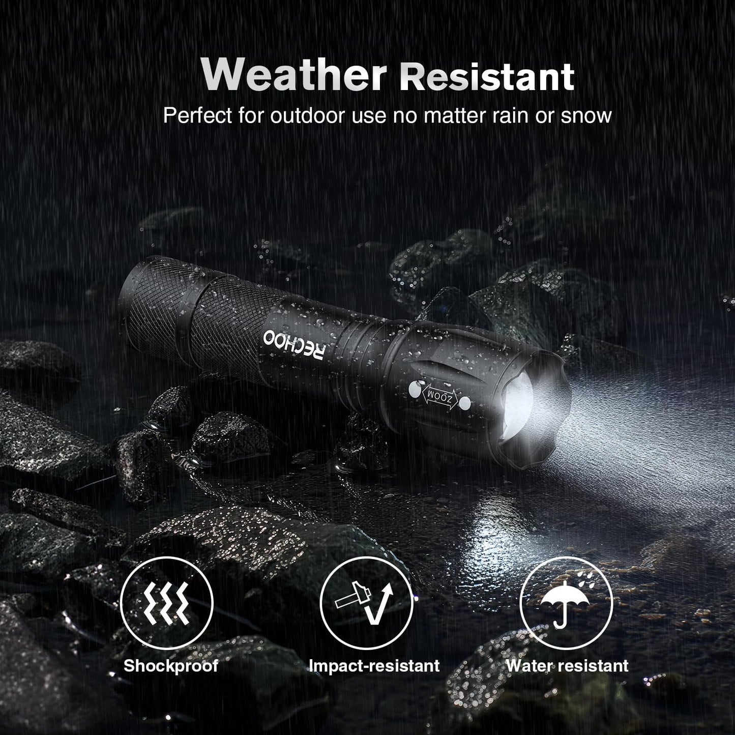 RECHOO 6Pack LED Flashlight, Bright Small Flashlights High Lumens with 3 Modes, Pocket Mini Flashlight Battery Powered, Flash Light Adjustable Focus, Waterproof Flashlights for Home Emergency Camping