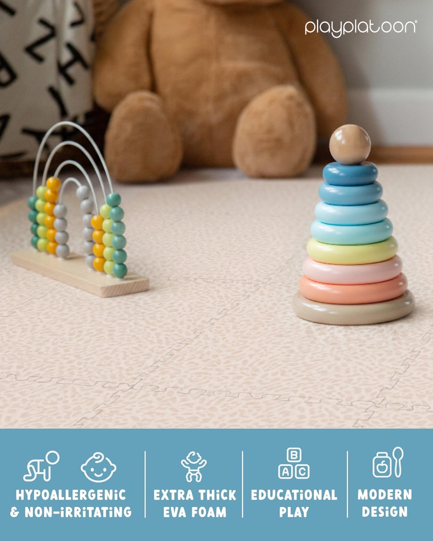 Play Platoon Non-Toxic Large Baby Play Mat for Floor, 16 Tile 96 x 96 inch - Extra-Thick Interlocking Foam Floor Tiles 24 x 24 in Puzzle Mat Pieces with Border, Playmat Rug for Kids - Savanna Print