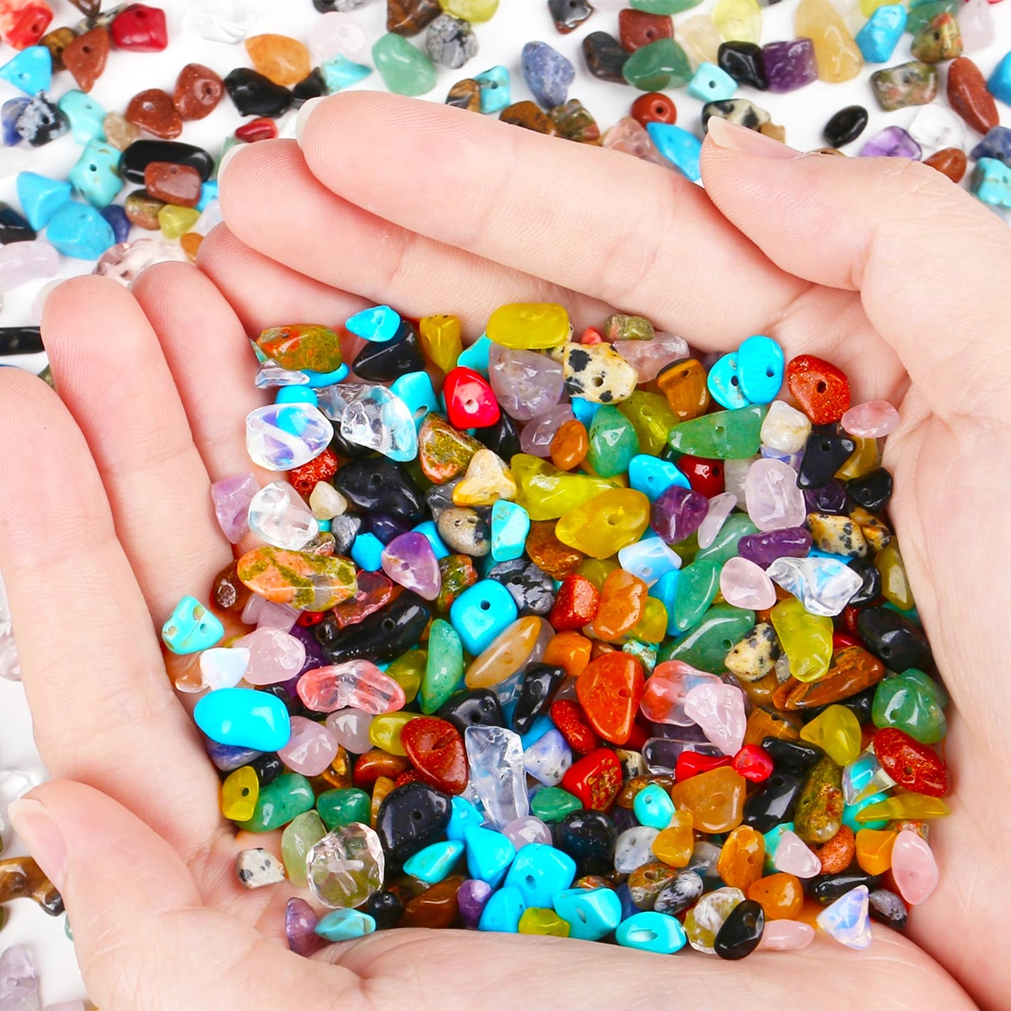 ZHIYUXI 400pcs Beads for Jewelry Making Multicolor 5-8mm Beads Crystal Chips Gemstones Natural Stone Beads Irregular Loose Bulk Beads for Bracelet Making Crystals for Craft DIY Necklace Gifts