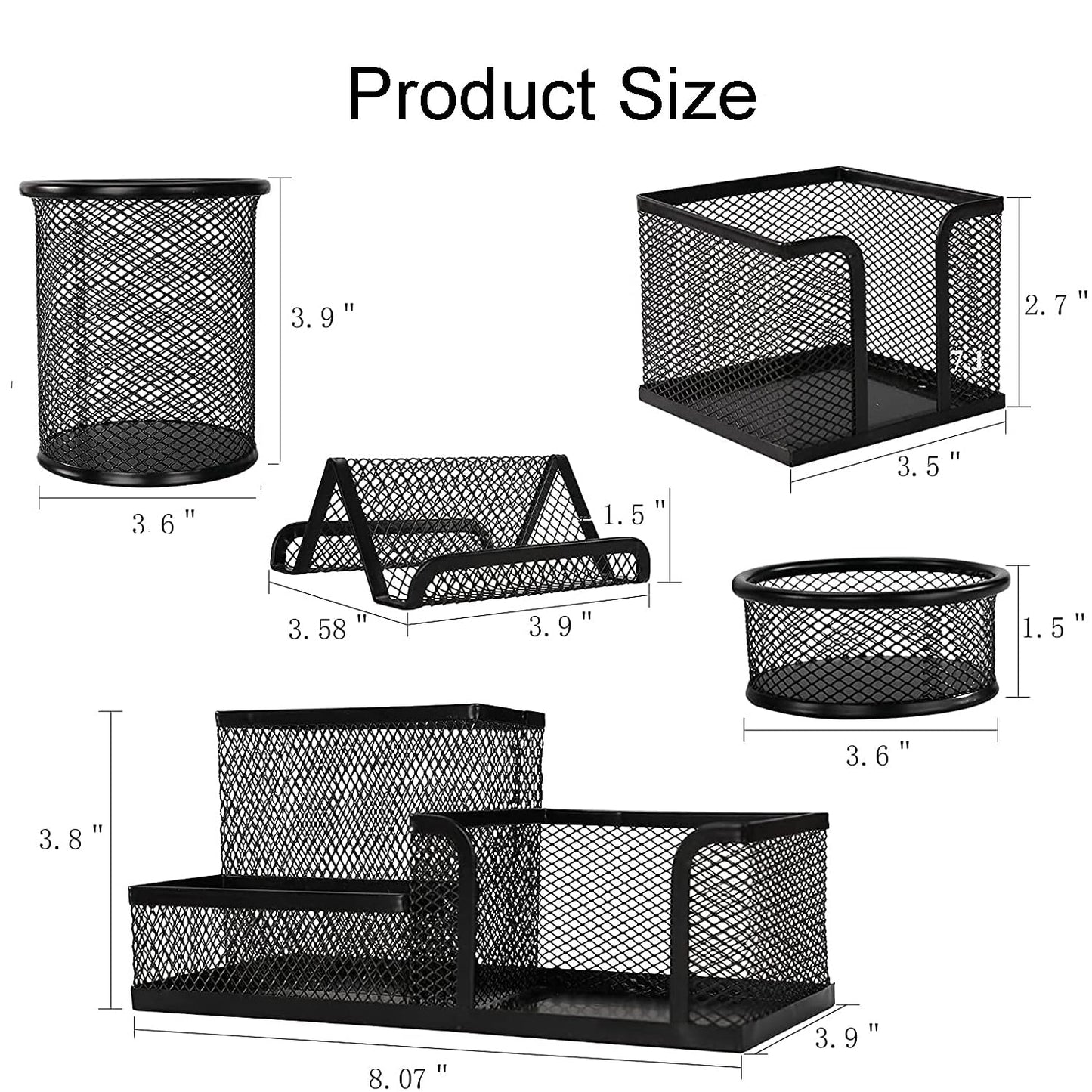 Byjoph Mesh Pen Holder for Desk Pencil Holders 5 Pieces Desk Organizer Office Supplies Caddy with Sticky Notes Holder for Office School Home Black