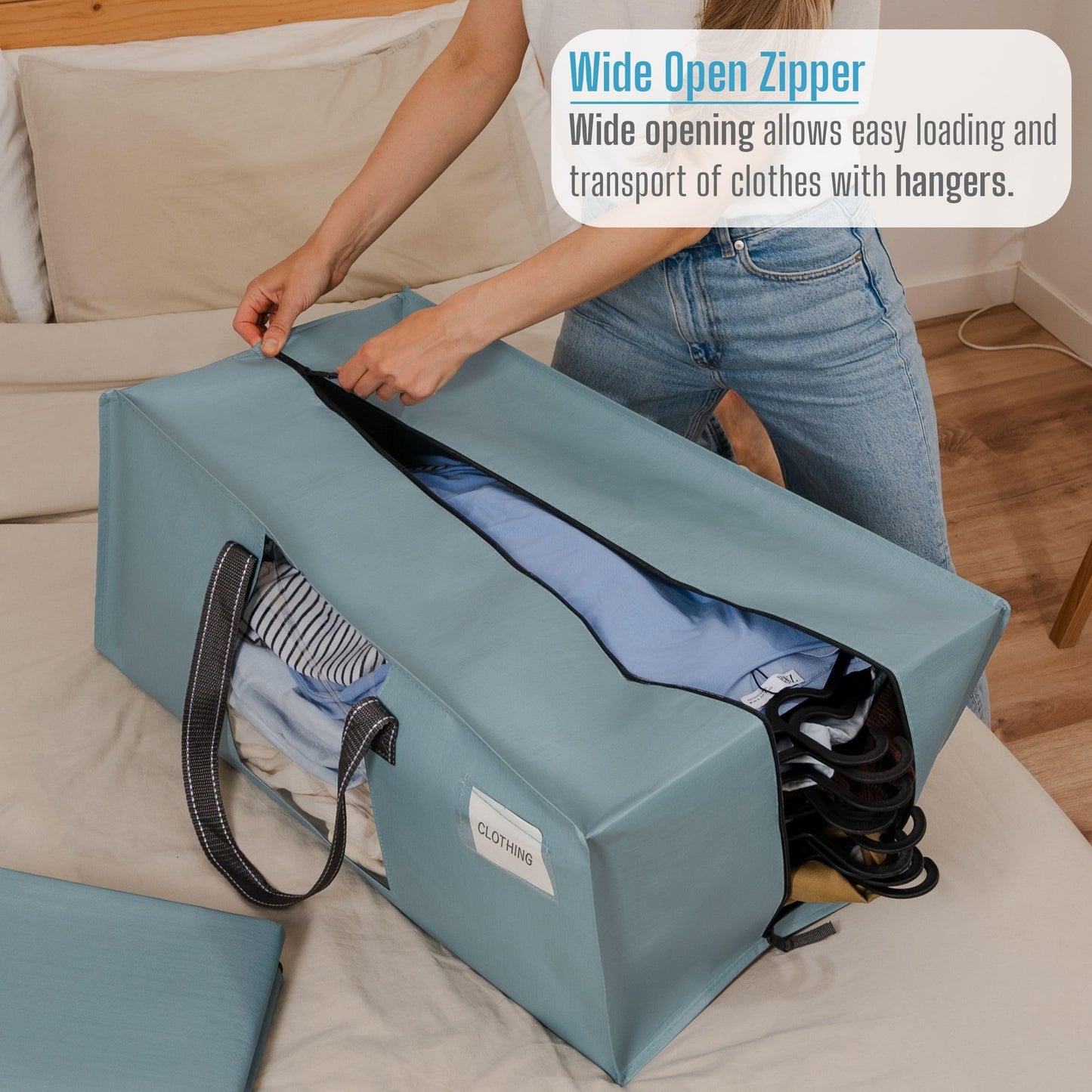VENO 2 Pack Heavy Duty Moving Bags, Packing Bags with Clear Window, Alternative to Moving Boxes, Storage Bins for Clothes, Blankets, Comforters, College Dorm Essentials (Light Blue Matte, 2 Pack)