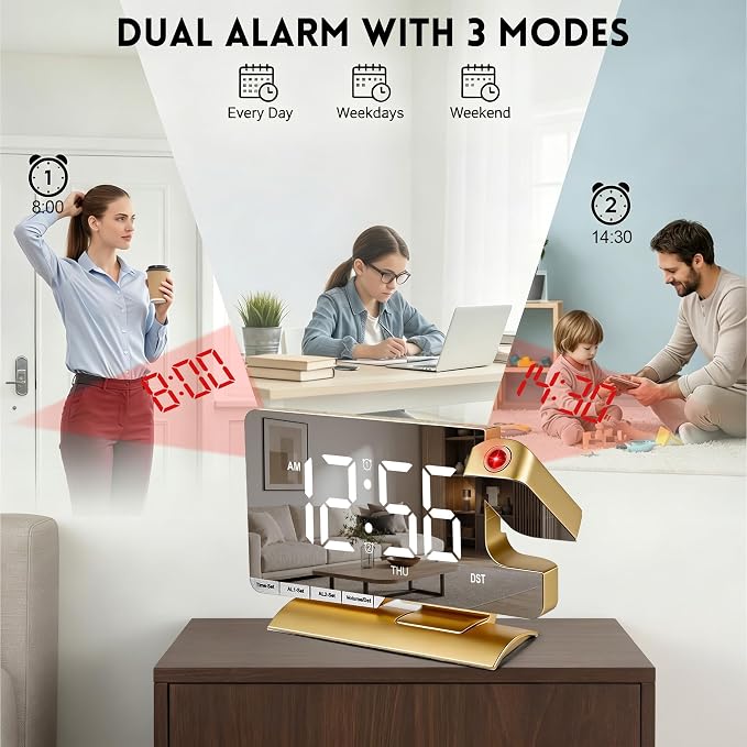Projection Clock,Alarm Clocks for Bedrooms,Digital Bedside Clock