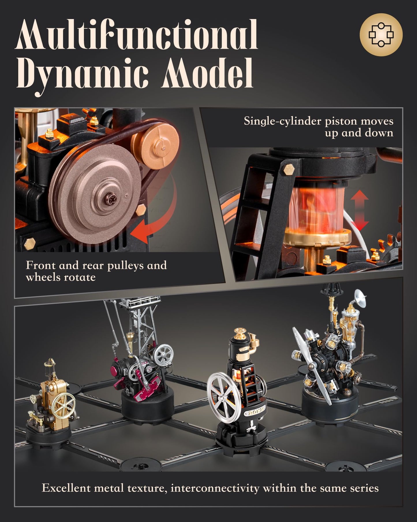 ROKR Thermo Engine Mechanical 3D Puzzle, Lighted DIY Building Set for Adults, Building Kits, Desk Decor & Birthday Gifts, Connectable to Mechmix Series