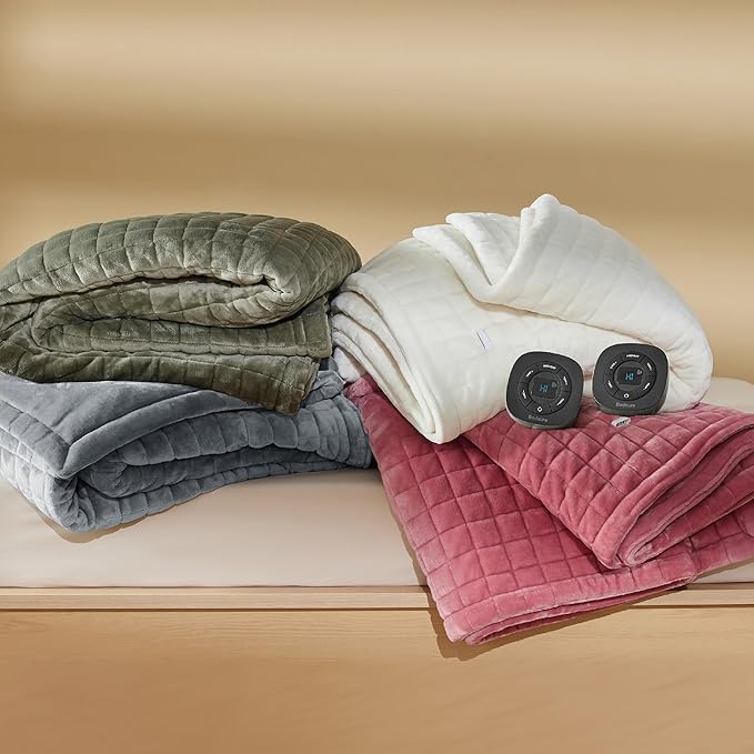 Bedsure Electric Blanket Queen Size - Dual Control Heated Weighted Blanket Queen with 10 Heat Settings, Fast Heating with 10 Time Settings (84x90 inches, Formal Gray)