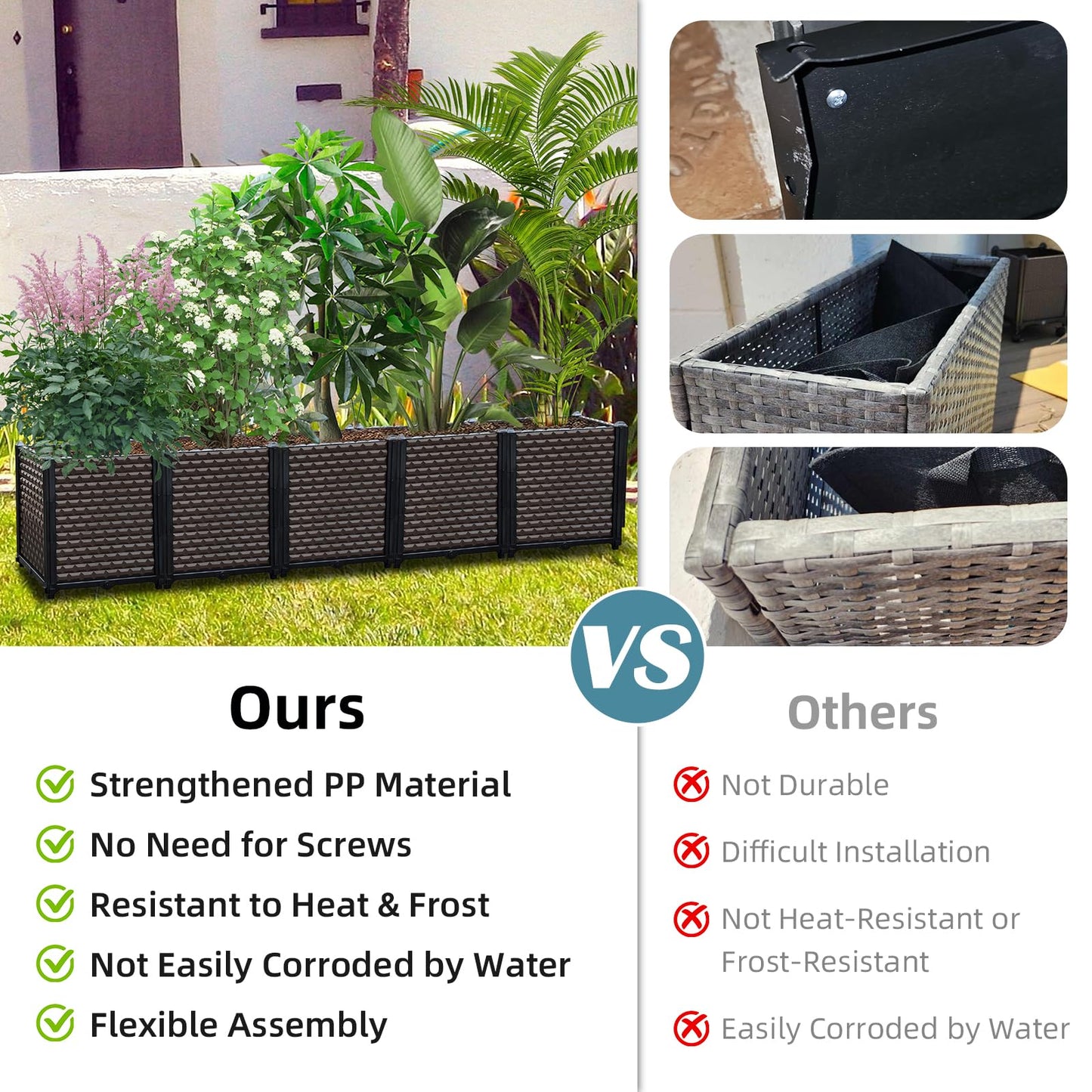 Large Planters for Outdoor Plants - Deepened 20" H, Raised Beds for Gardening Self Watering, Elevated Planter Box with Legs, Rectangular Garden Planters for Outdoor Plants Flowers, 94.4"L x 15.7"W