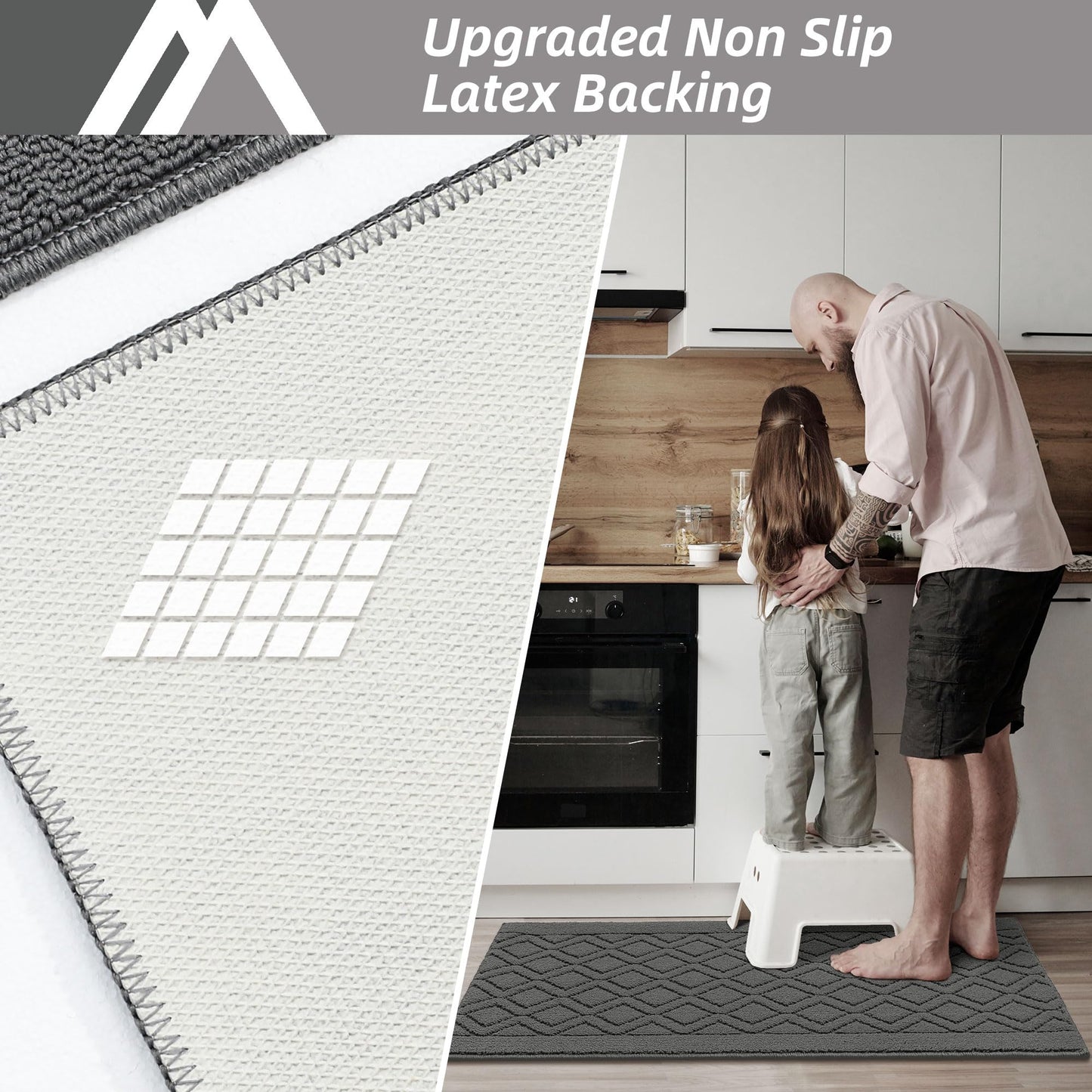COSY HOMEER 48x20 Inch/30X20 Inch Kitchen Rug Mats Made of 100% Polypropylene 2 Pieces Soft Kitchen Mat Specialized in Anti Slippery and Machine Washable (Grey)