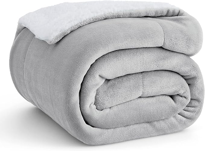 Bedsure Sherpa Fleece Throw Blanket Twin Size for Couch - Thick and Warm, Soft Fuzzy Plush Twin Blanket for Winter, Light Grey, 60x80 Inches