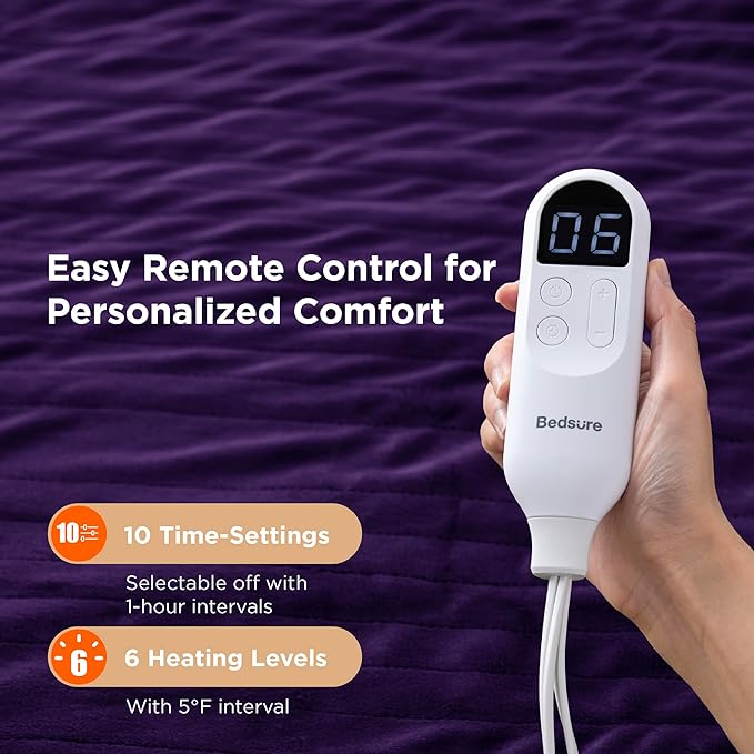 Bedsure Electric Blanket Twin - Soft Flannel Heated Blanket Twin Size, GentleSoft Fast Heating with 10 Time Settings & 6 Heat Settings, Warm Gift for Grandma (62x84 inches, Purple)