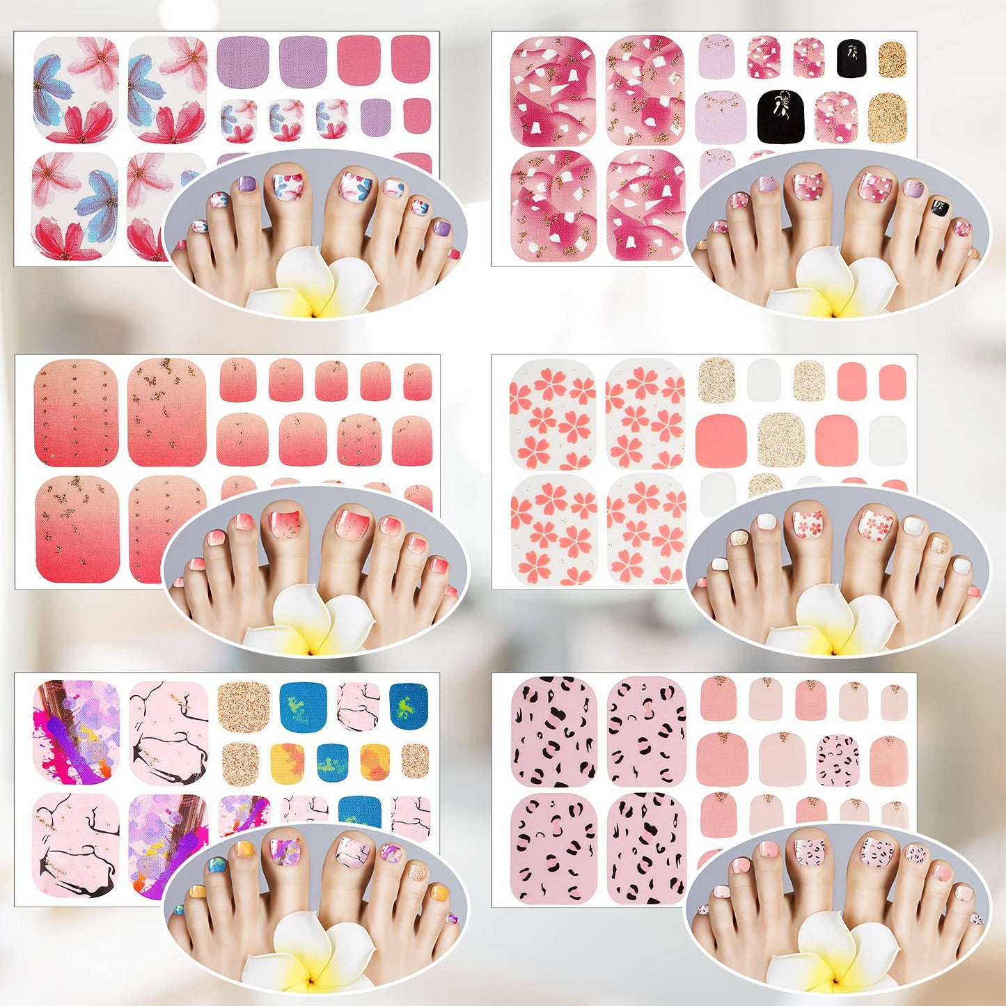 308 Pieces 14 Sheets Full Toe Wraps Adhesive Toenail Wraps Polish Stickers Adhesive Toe Nail DIY Glitter Manicure Decals with 2 Pieces Nail Files (Art Style)