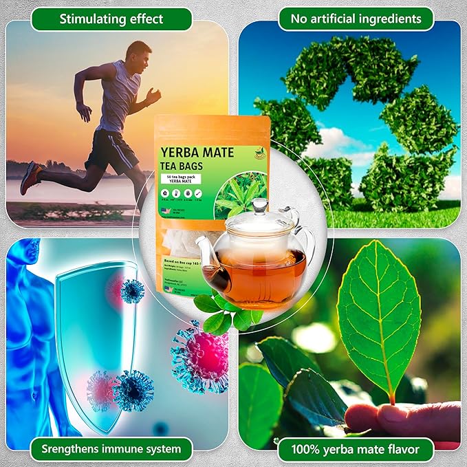 Yerba Mate Tea - Green Cut & Sifted - Unsmoked Energy Boost - 50 Tea Bags - Packed with Nutrients - Your Perfect Coffee Replacement