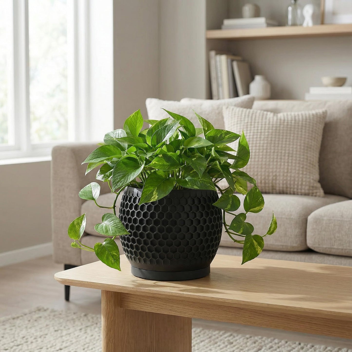 Fabix3D Plant Pots, Modern 3D Printed Honeycomb Planters for Indoor Plants, 4.7 Inch Matte Black Decorative Flower Pot for Office Desktop, Bookshelf & Home Decor, Lightweight & Durable.