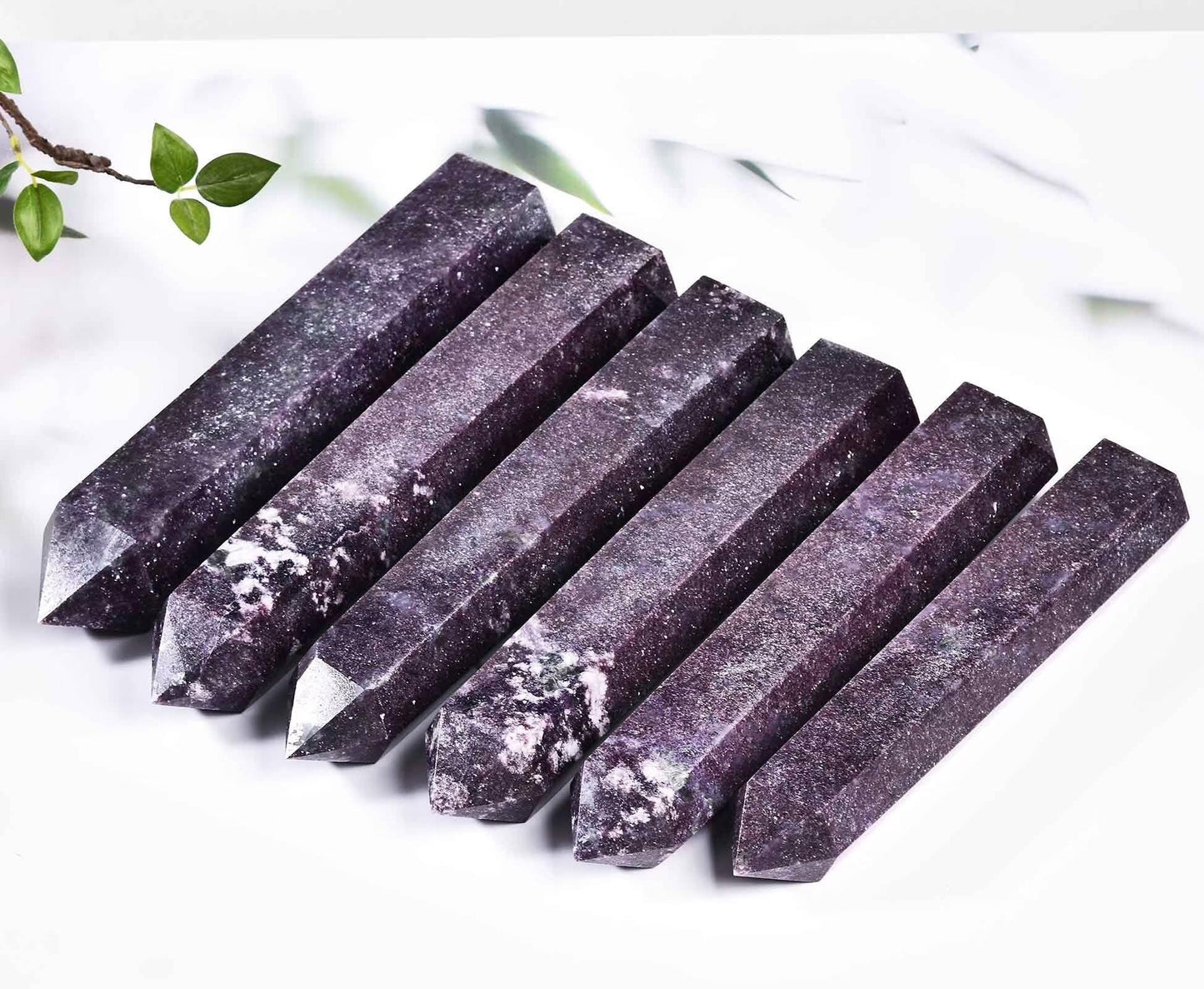 AMOYSTONE Large Lepidolite Stone Wand Healing Crystal Obelisk Tower 6 Faceted Column Reiki Chakra Meditation Therapy 2.2-2.6 LBS