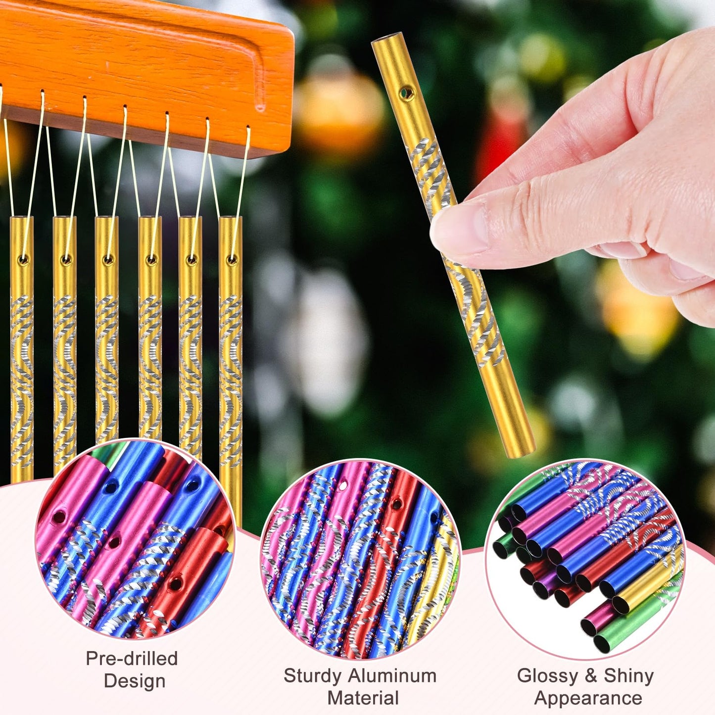 M METERXITY 6-Set Wind Chime Tubes, 4 Sizes Aluminum Wind Chime Empty Tubes with String, Metal Wind Bell for Crafts/DIY Home Garden Outdoor Hanging Decorations [0.8cm W,9/10/11/12cm L,Orange]