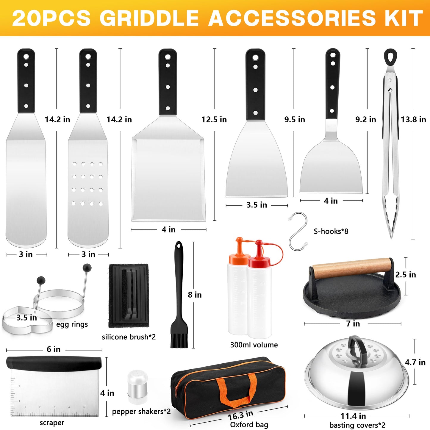 Griddle Accessories Kit, HaSteeL 20Pcs Flat Top Grill Accessories for Camping, Professional ABS Griddle Spatula Grill Tools Set with Melting Dome for Teppanyaki BBQ Outdoor, Perfect Grilling Gifts