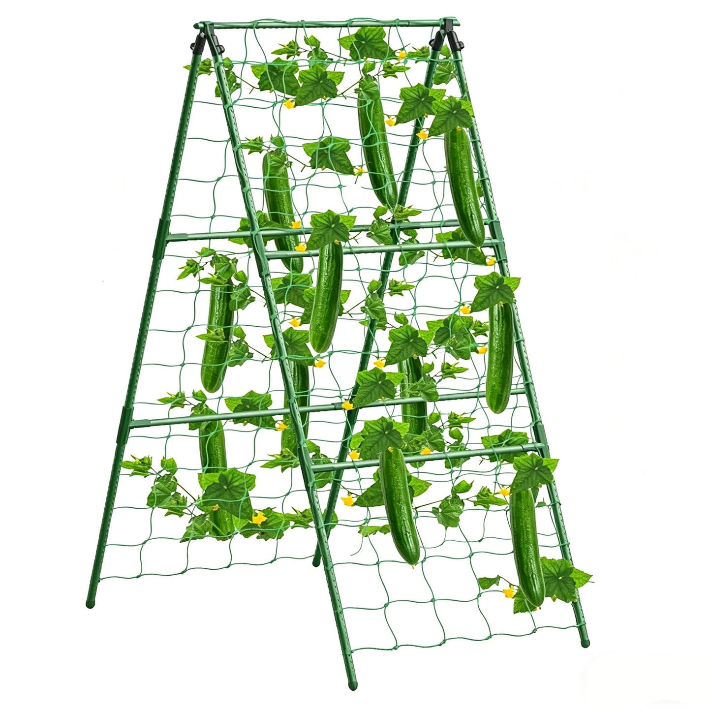 Updated A-Frame Cucumber Trellis for Raised Beds, Adjustable Size Garden Trellis for Climbing Plant Outdoors with Climbing Net and Plant Support Clip for Vegetable Grape Tomato Garden Supplies