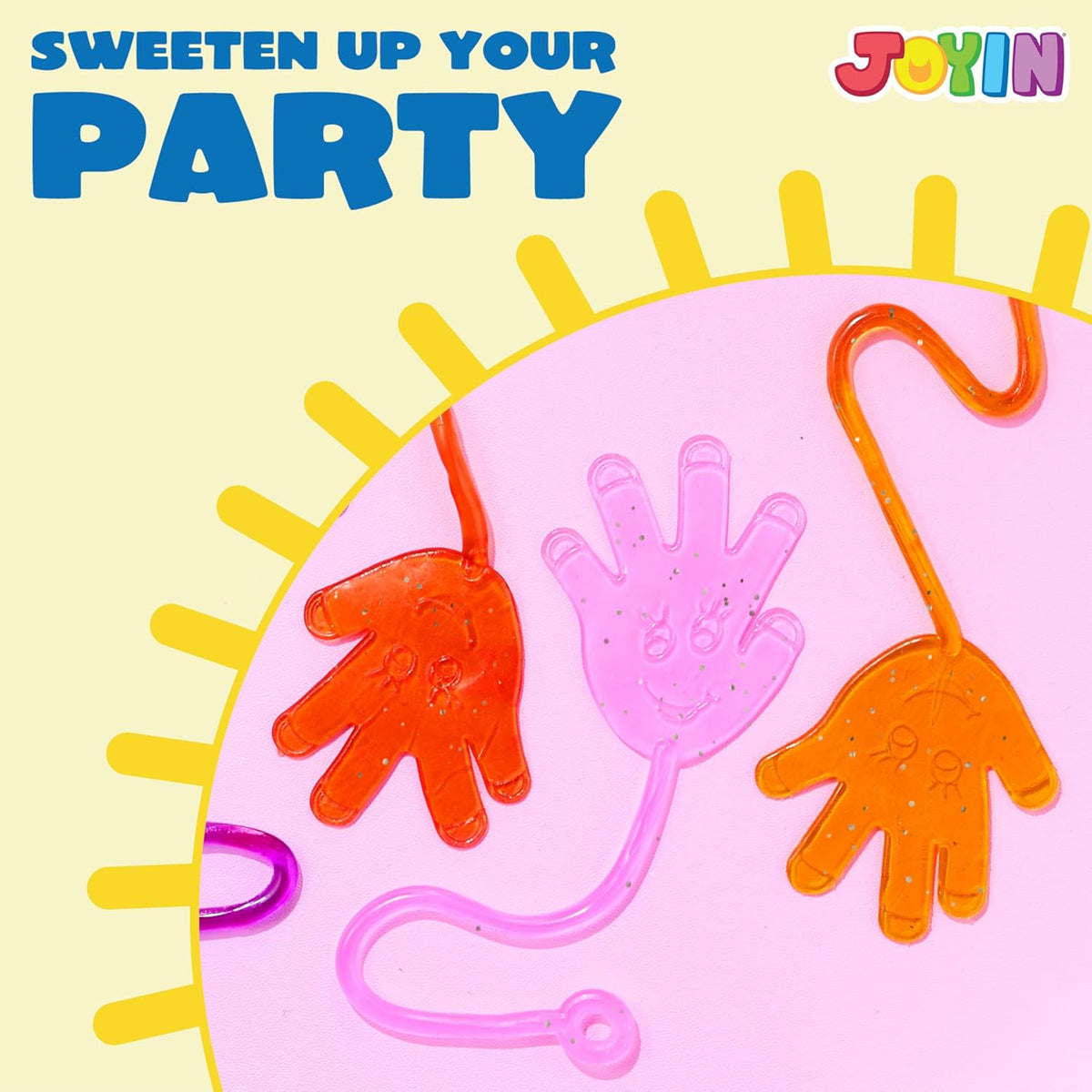 JOYIN Large 24Pcs Sticky Hands Party Favors, Party Table Favors Set for Kids, Holiday Traditions, Classroom Treasure Box Carnival Prizes Bulk Pinata Stuff Glitter Toys, Halloween goodie bags