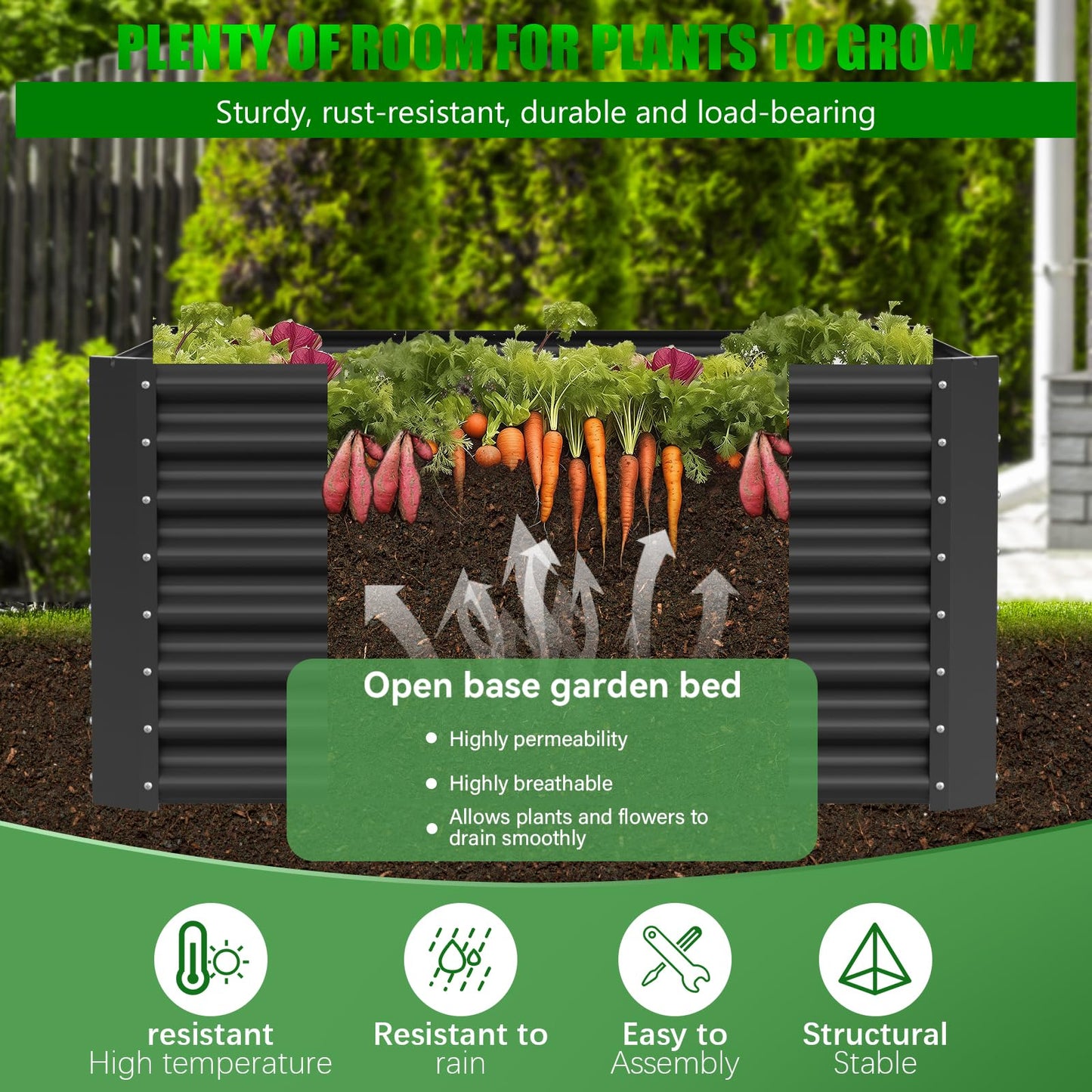 Doniks Raised Garden Bed, 4×2×1ft(2pcs) Large Outdoor Metal Planter Box,60 Gal Soil Capacity, Galvanized Raised Garden Bed Kit for Flower Plants, Fruits, Vegetable Herbs