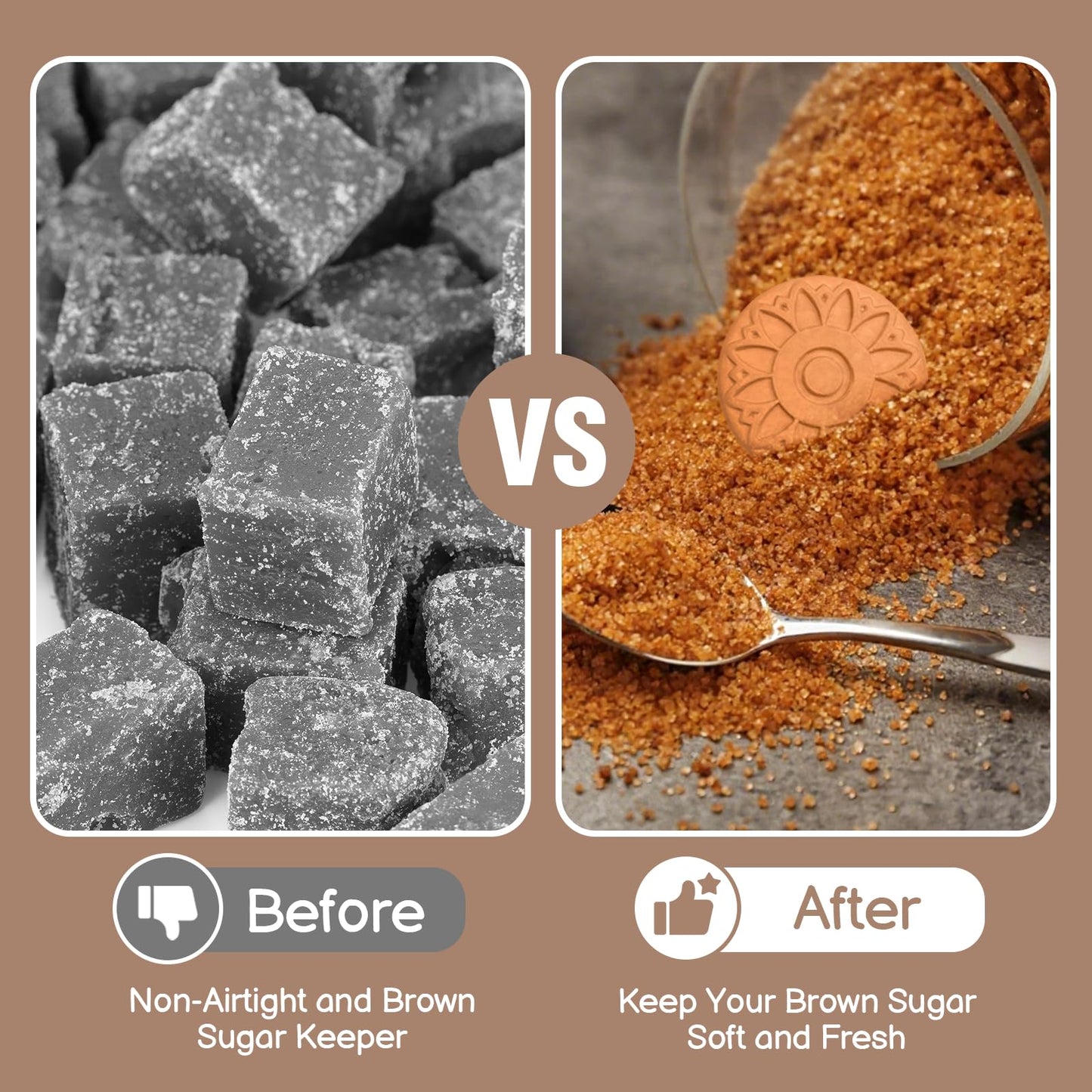 EQUNROY Airtight Brown Sugar Container 800ml/27OZ (2-Pack) Clear Storage Jars with 2 Brown Sugar Keeper, 20ml & 30ml Measuring Scoops - Stackable Kitchen Canister for Baking, Salt, Snacks