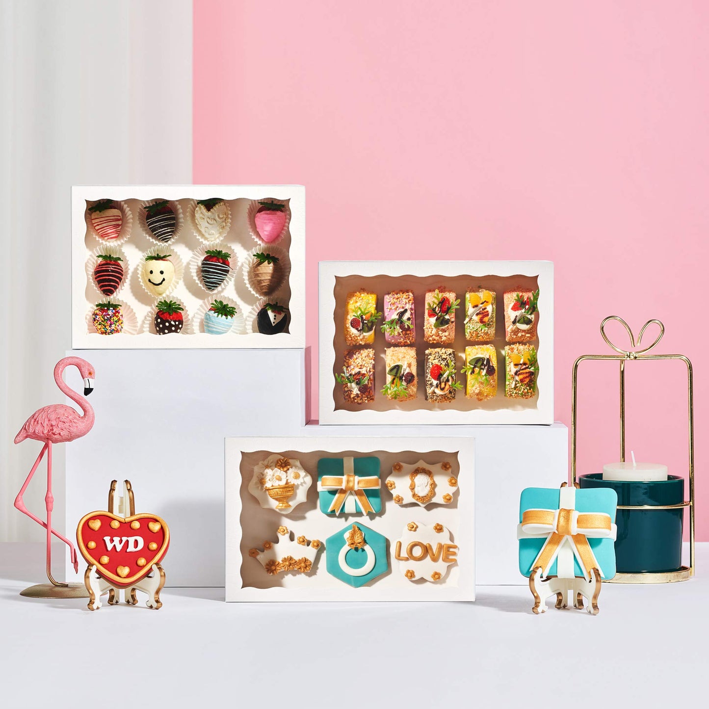 SLShePack 12PCS 10 x 7 x 2.5 inches Cookies Bakery Boxes with Window, Cakesicle, Chocolate Bomb, Macaron, Clear Chocolate Covered Strawberries, Pretzel Rods Boxes