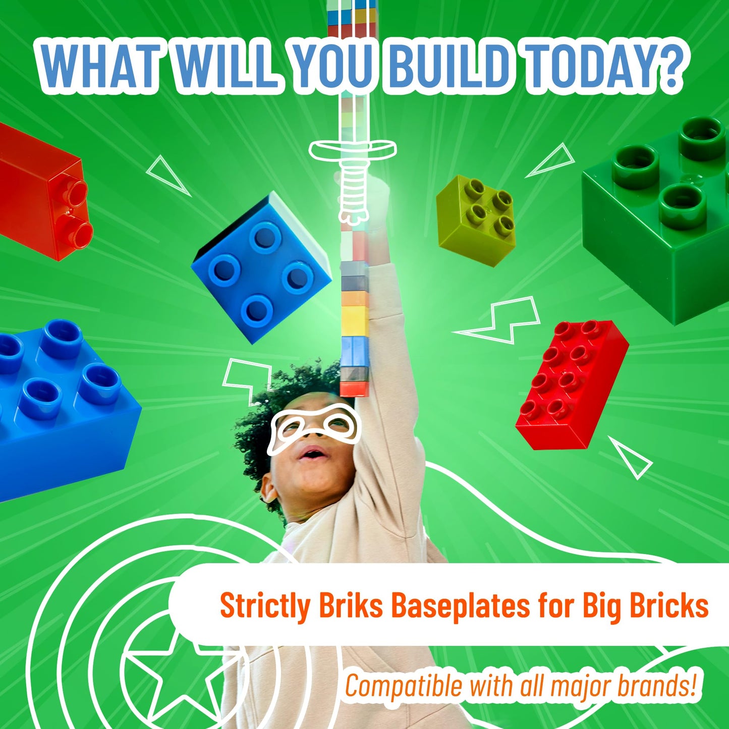 Strictly Briks Mega Toy Building Block Baseplate, Beginner Bricks Stackable Plate, Large Pegs for Toddlers, Compatible with All Major Brands, Kids Gift, Green, 12.5 x 15 inches