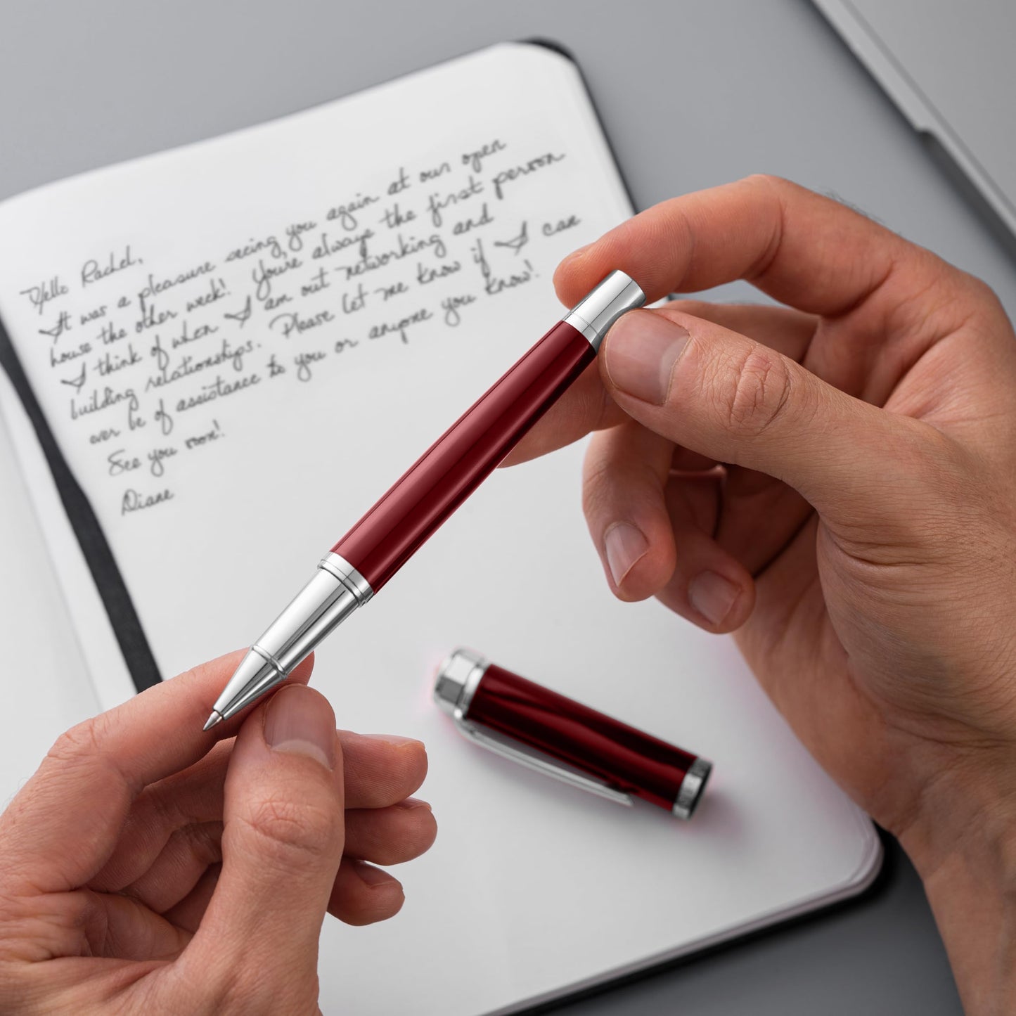 Ellington Pens Luxury Ballpoint Pen – Premium Quality, Smooth Writing Experience, Elegant Design, Includes 2 Ink Refills – Ideal for Professionals and Gift Giving (Red Silver)