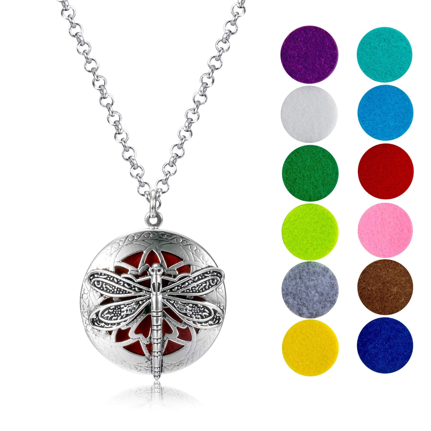 Wild Essentials Dragonfly Necklace Essential Oil Diffuser Kit with Lavender, Lemongrass, Peppermint, Orange Oils, 12 Refill Pads, Calming Aromatherapy Gift Set, Customizable Color Changing, Perfume