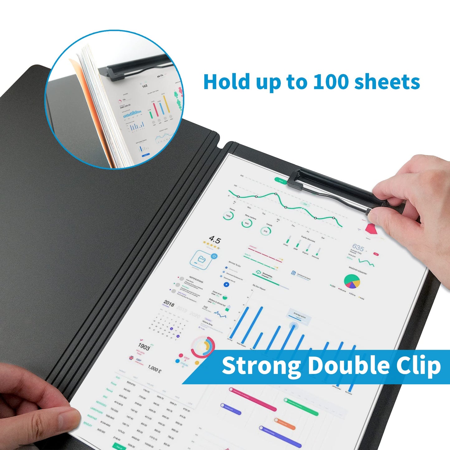 souG 4Pcs Clipboard Foldable,360°Cover Folder Clipboard Plastic Clipboards with Double Low Profile Clip,File Folder Storag Clipboards for A3 A4 Paper, Clip Boards for Office School Supplies (4 Colors)