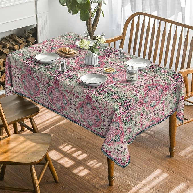 Horaldaily Boho Bohemia Style Tablecloth 60×140 Inch Rectangular, Pink Vintage Country Rustic Farmhouse Magical Fall Orange Washable Seasonal Table Cover for Party Picnic Dinner Decor