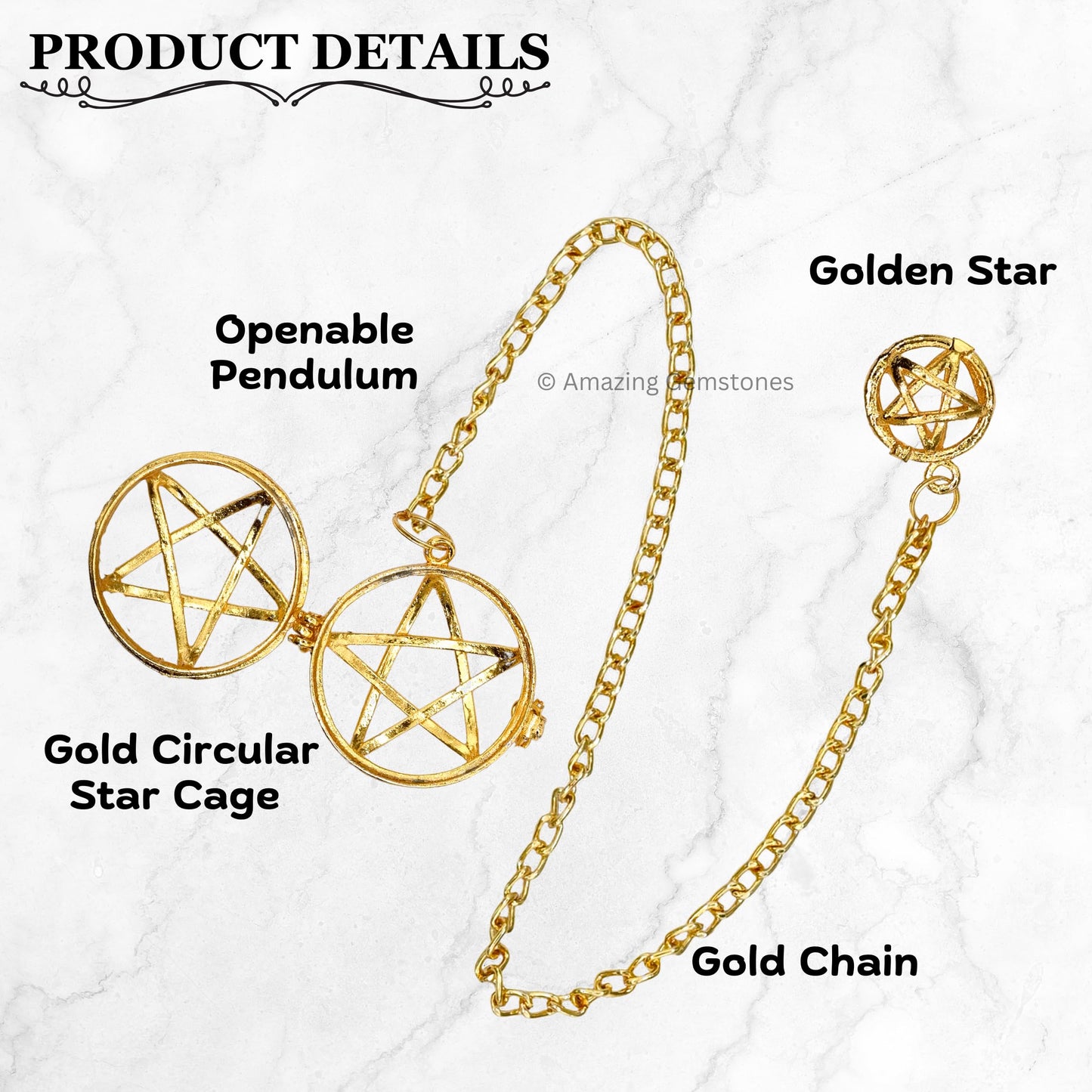 Amazing Gemstone Healing Metal Pendulums for Divination, Gold Circular Star Cage Point Steel Copper Pendulum High Energy Pendulo de Bronce Pendulos de Mesa MP74