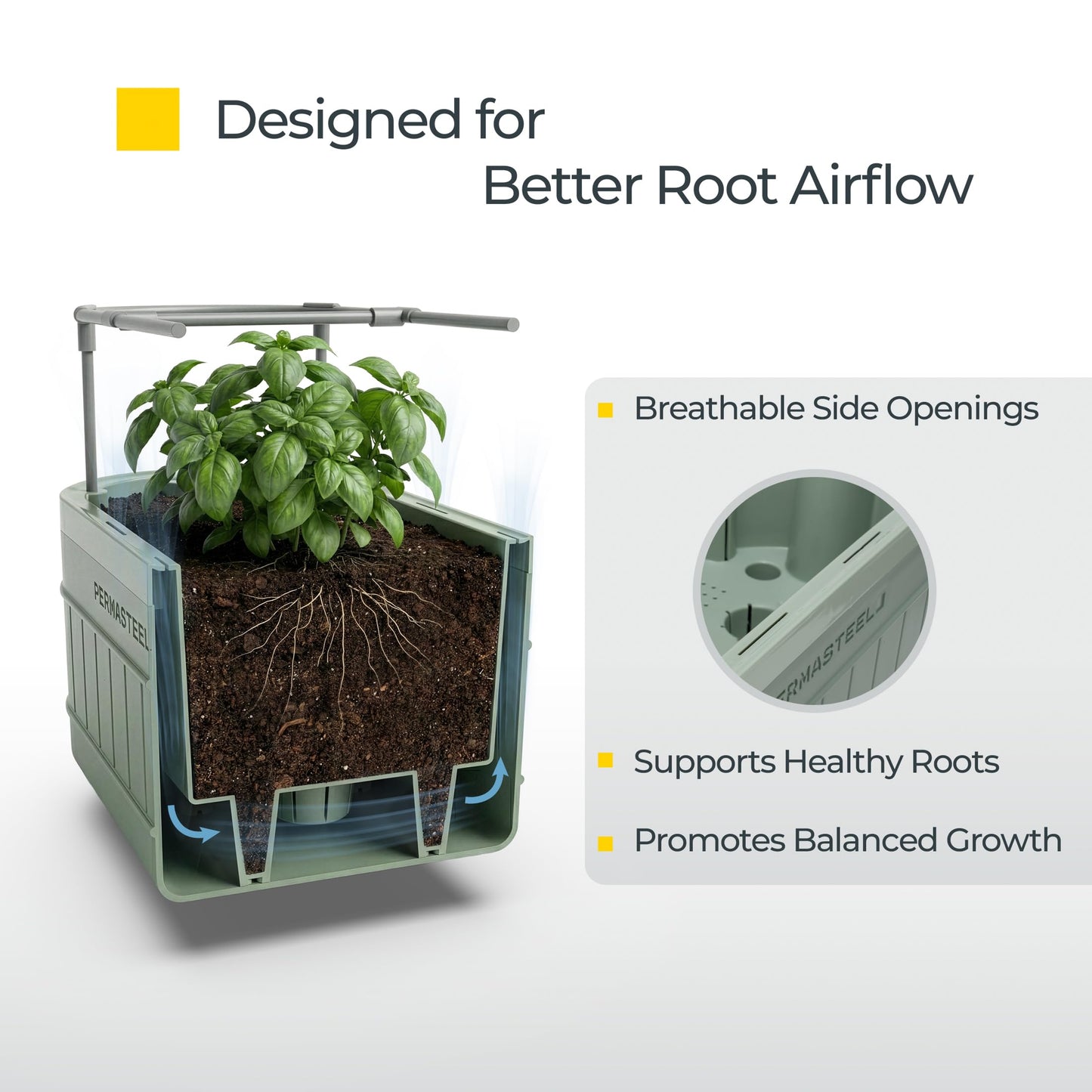 Permasteel Herb Garden Planter with Trellis Support, Self-Watering System with Water Level Indicator, Fits Multiple Herb Plants, for Basil, Flowers, Succulents, Indoor & Outdoor, Green
