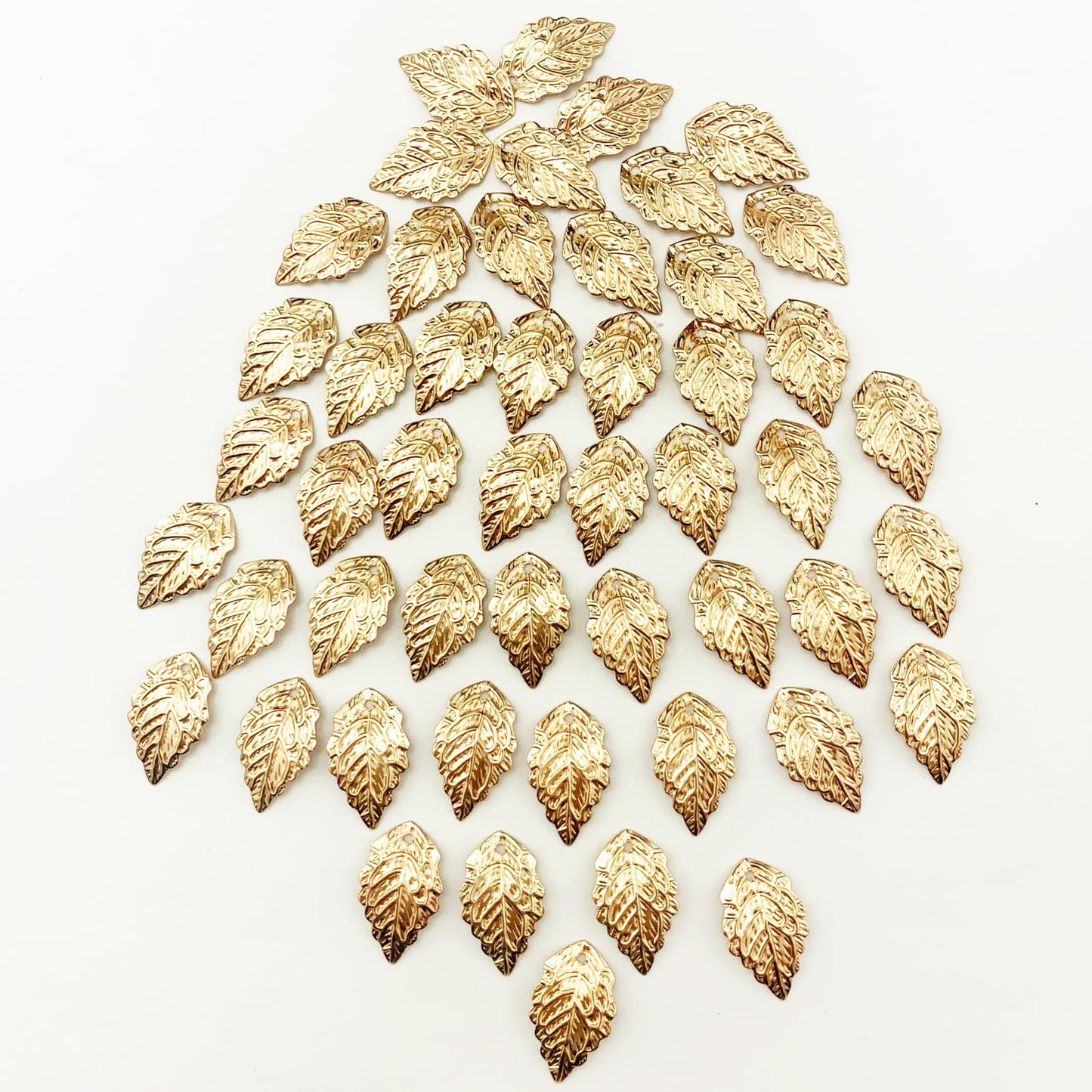 50pcs Leaf Pattern Charms Plated Brass Leaf Beading Decorations with Hole for Making Hair Pins Clips Combs Bracelets Earring DIY Craft (KC Gold)
