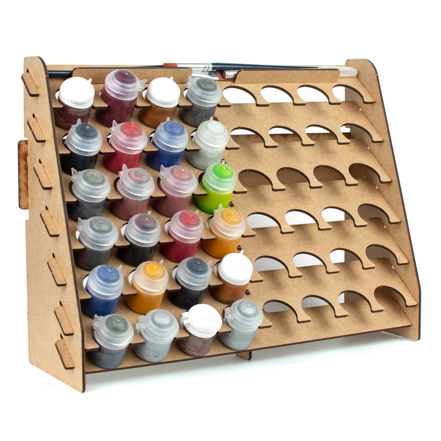 PROSCALE Wall Paint Rack Organizer for Miniatures & Modeling, Vertical Paint Stand with 33mm Pot Holes + Top Brush/Tool Holder, Compatible with Citadel (33mm)