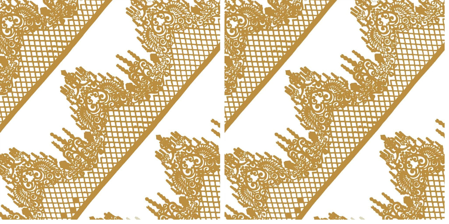 Large Pre-Made Ready to Use Edible Cake Lace Lattice Diamond Scallop Golden 12-inch 10-Piece Set (Pack of 2)