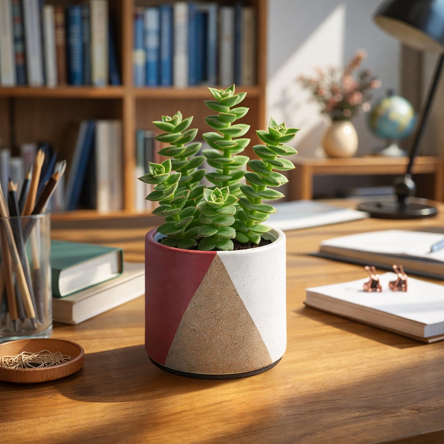 D'vine Dev 4.5" Stoneware Cachepot Planter with 4" Clear Nursery Pot & Detachable Saucer – Indoor Plant Pot with Drainage for Bottom Watering & Root Visibility, Crimson Dune, Set of 2, 93-V-B-4