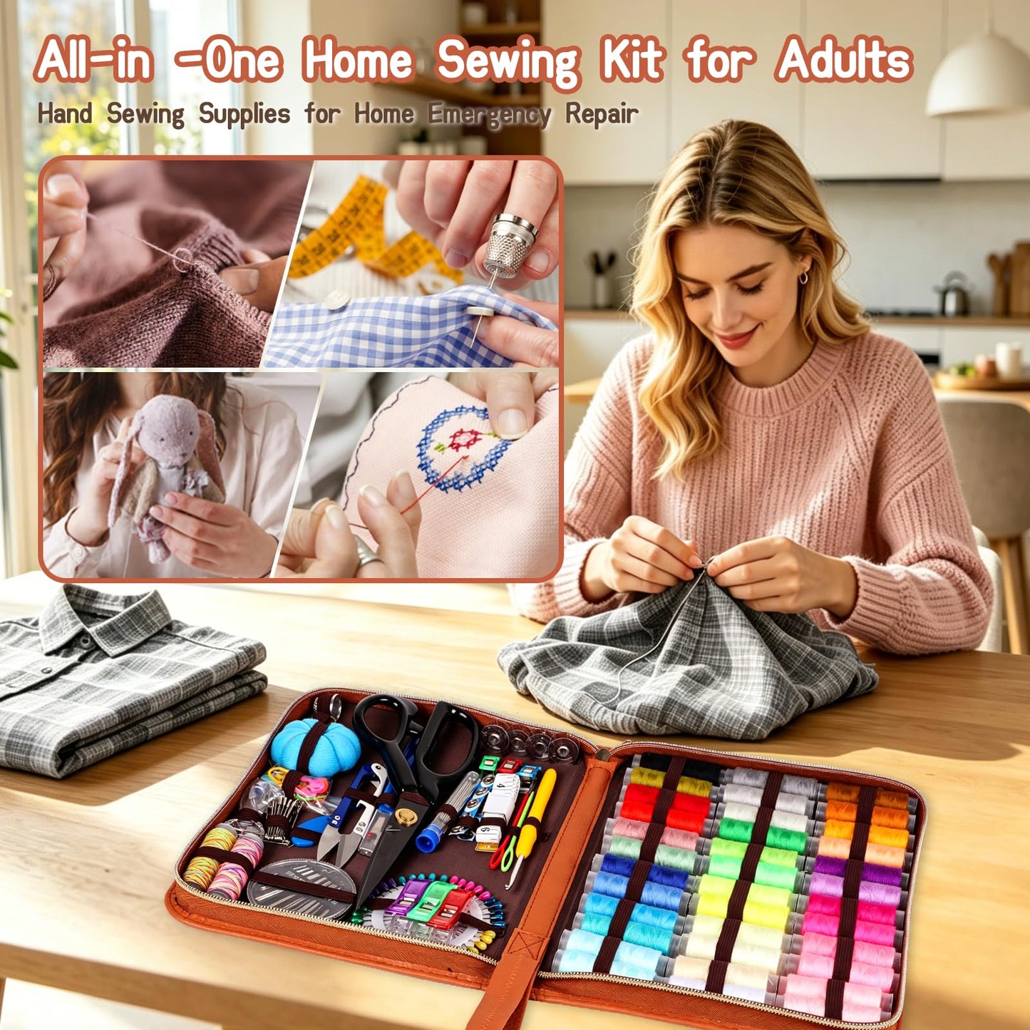 Large Sewing Kit for Adults Beginners, 241 PCS Portable Sewing Set, Premium Needle and Thread Kit Basic Travel Sewing Repair Kit for Home Dorm College Christmas Gifts for Mom Grandma