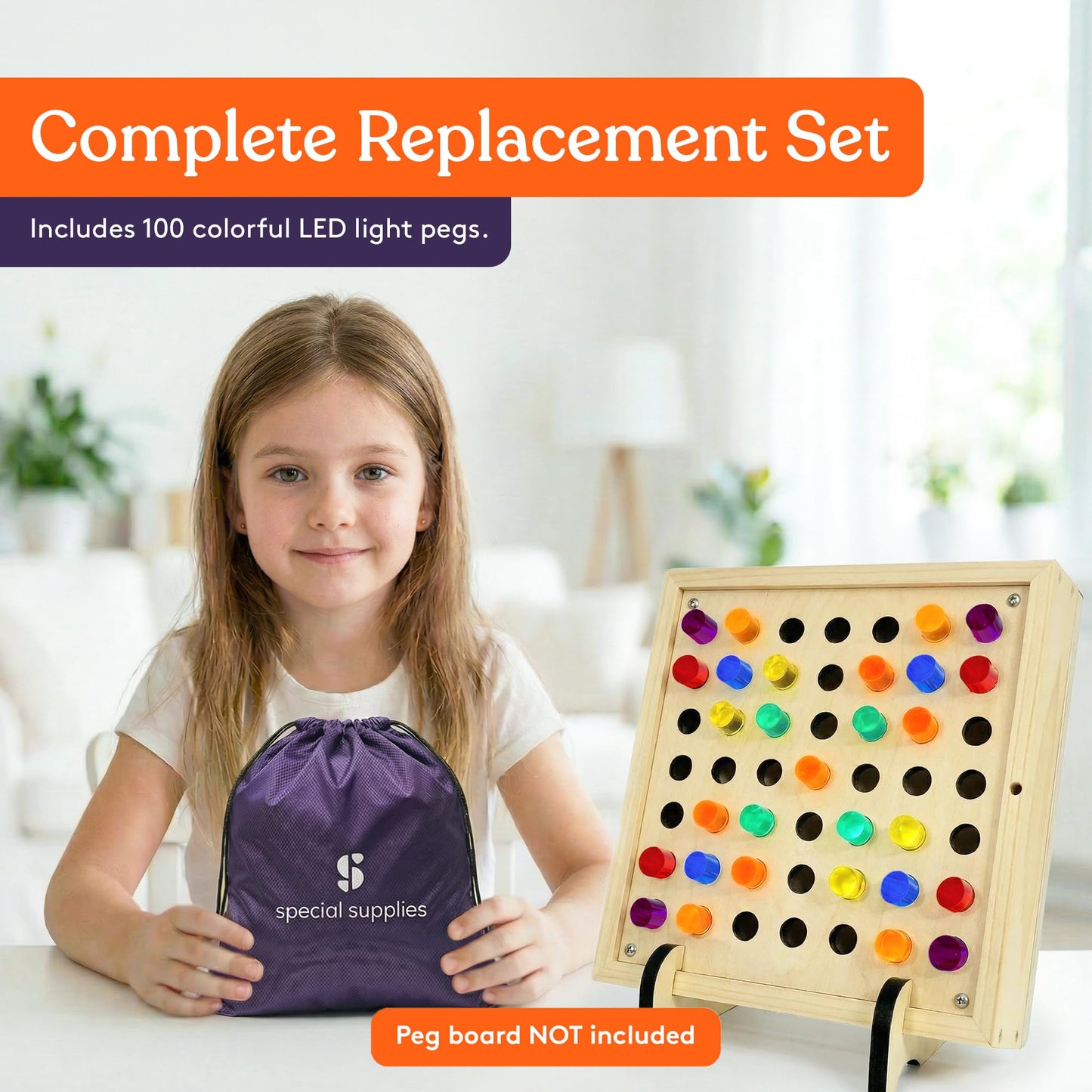 Special Supplies Set of 100 LED Light Peg Board Replacement Pieces for Kids LED Peg Wall, Colorful Illuminated Pegs for Creative Play and STEM Learning- 1” x 4”