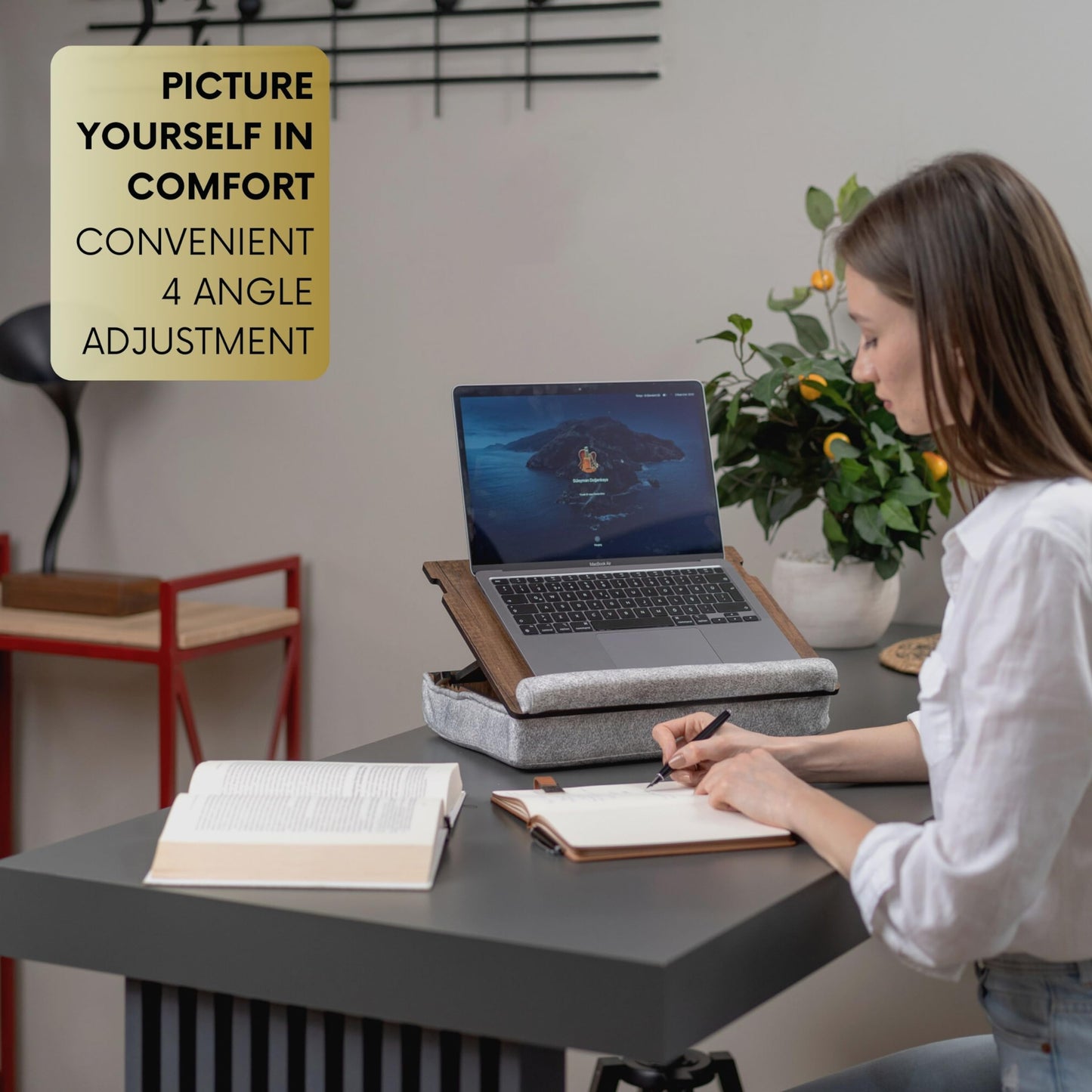 Vigo Wood Lap Desk for Laptop - Laptop Tray with Cushion, Portable Lap Desk for Lap, Adjustable Lapdesk, Couch Lap top Table for Work, Ergonomic Lap top Stand for Bed