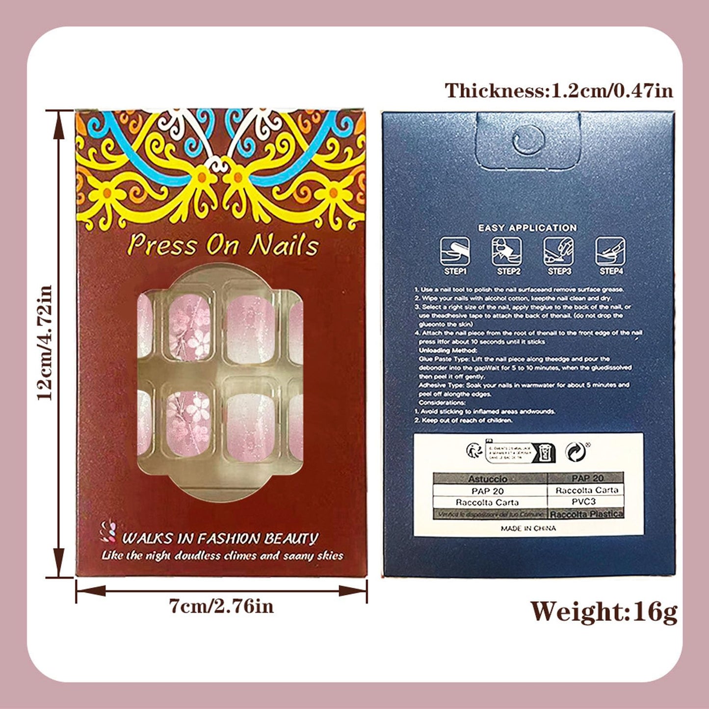 Pink ombre Press on Nails Short Square Glue on Nails with Flowers Glitter Gradient Designs White Fake Nail Full Cover False Nail Press ons Artificial Acrylic for Women 24Pcs