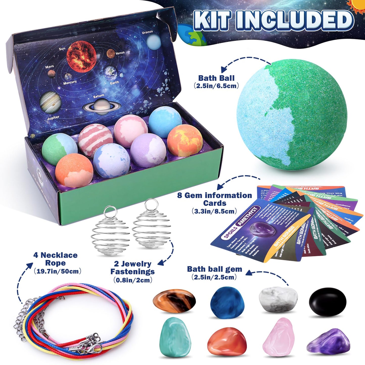Toylink Galaxy Bath Bombs for Kids with Surprise Inside Space Toys, 8 Pack Planet Bath Bombs with Solar System Gemstones Organic Bubble Bath Fizzies Birthday Christmas Gift for Boys Girls