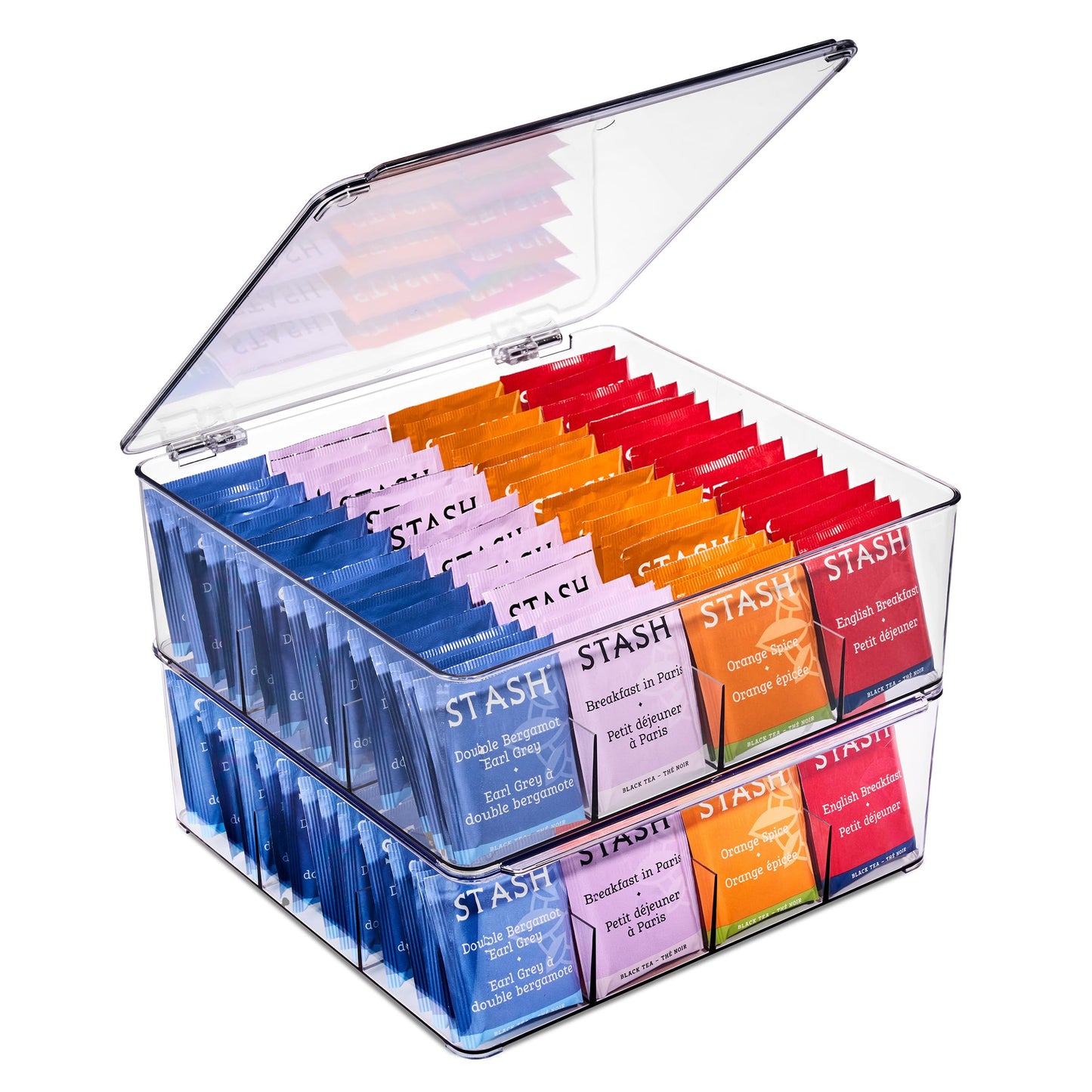 Sorbus Tea Bag Organizer, Stackable Tea Bag Storage Organizer with 12 Compartments and Hinged Lid, Plastic Tea Bags Holder for Kitchen Organizers