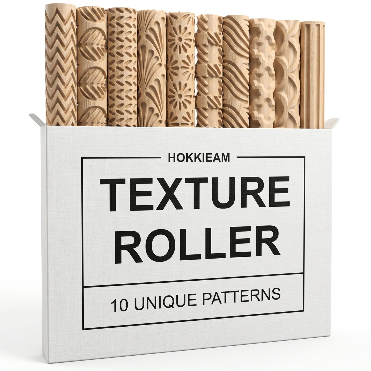Hokkieam Clay Texture Rollers | 10-Pack Polymer Clay Texture Roller Set for Pottery & Crafting