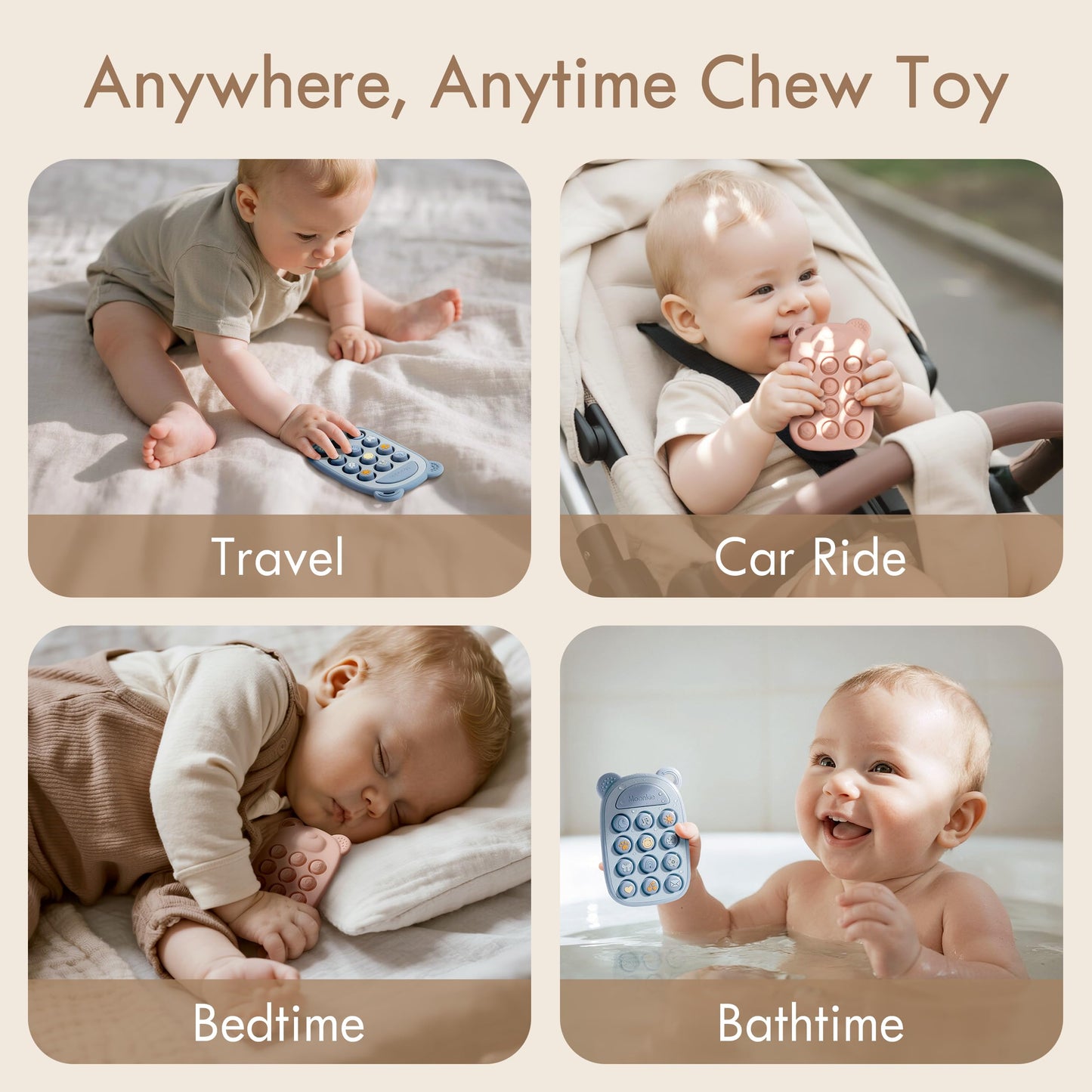 Moonkie Baby Teething Toy & Toy Car Bundle, Silicone Press Phone Teether for Babies 3 Months+, BPA-Free with Pop Bubbles & 5-Pack Silicone Push and Go Toy Cars for Babies and Toddlers, Ideal Gift for