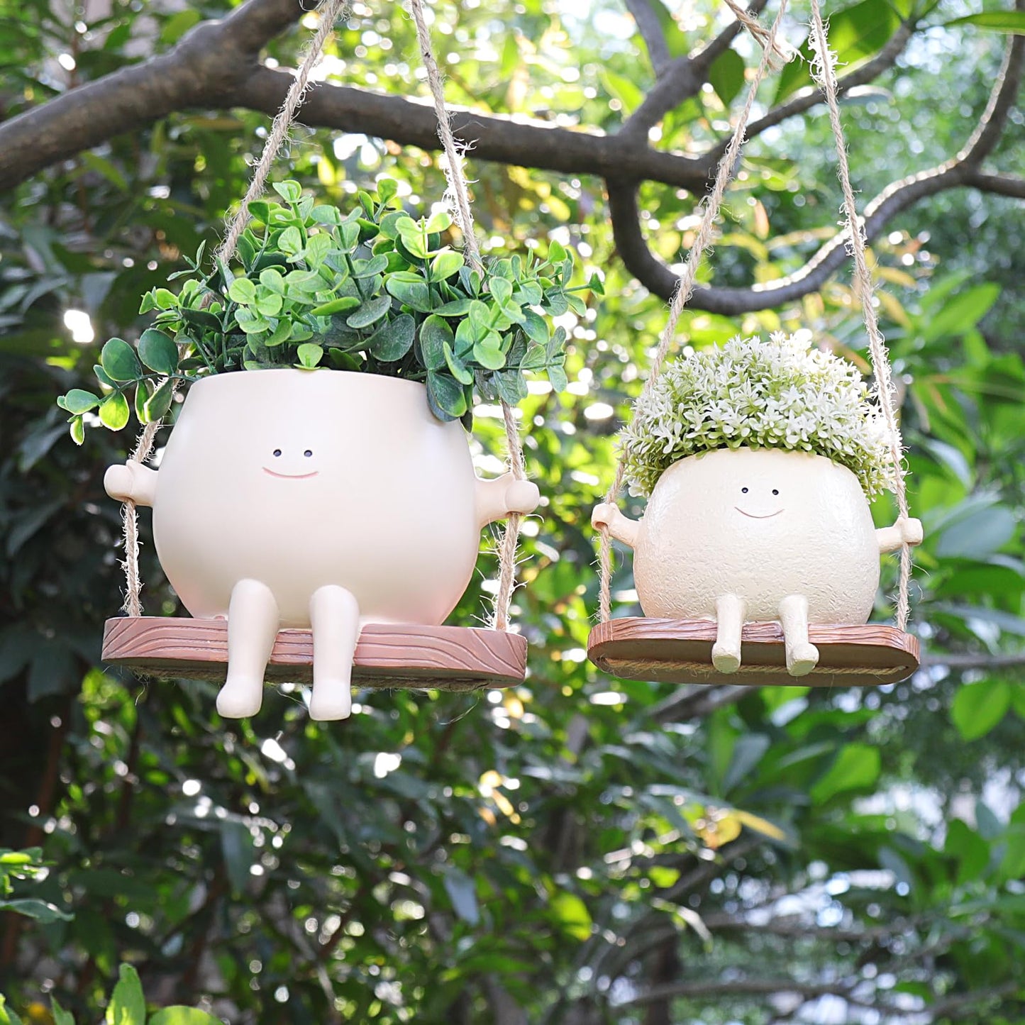 Swing Smily Face Planter Pot Cute Hanging Flower Head Planters for Indoor Outdoor Resin Face Planter Plus Size Succulents Plants Pots for Christmas Mother's Day Planters Gift Ideas
